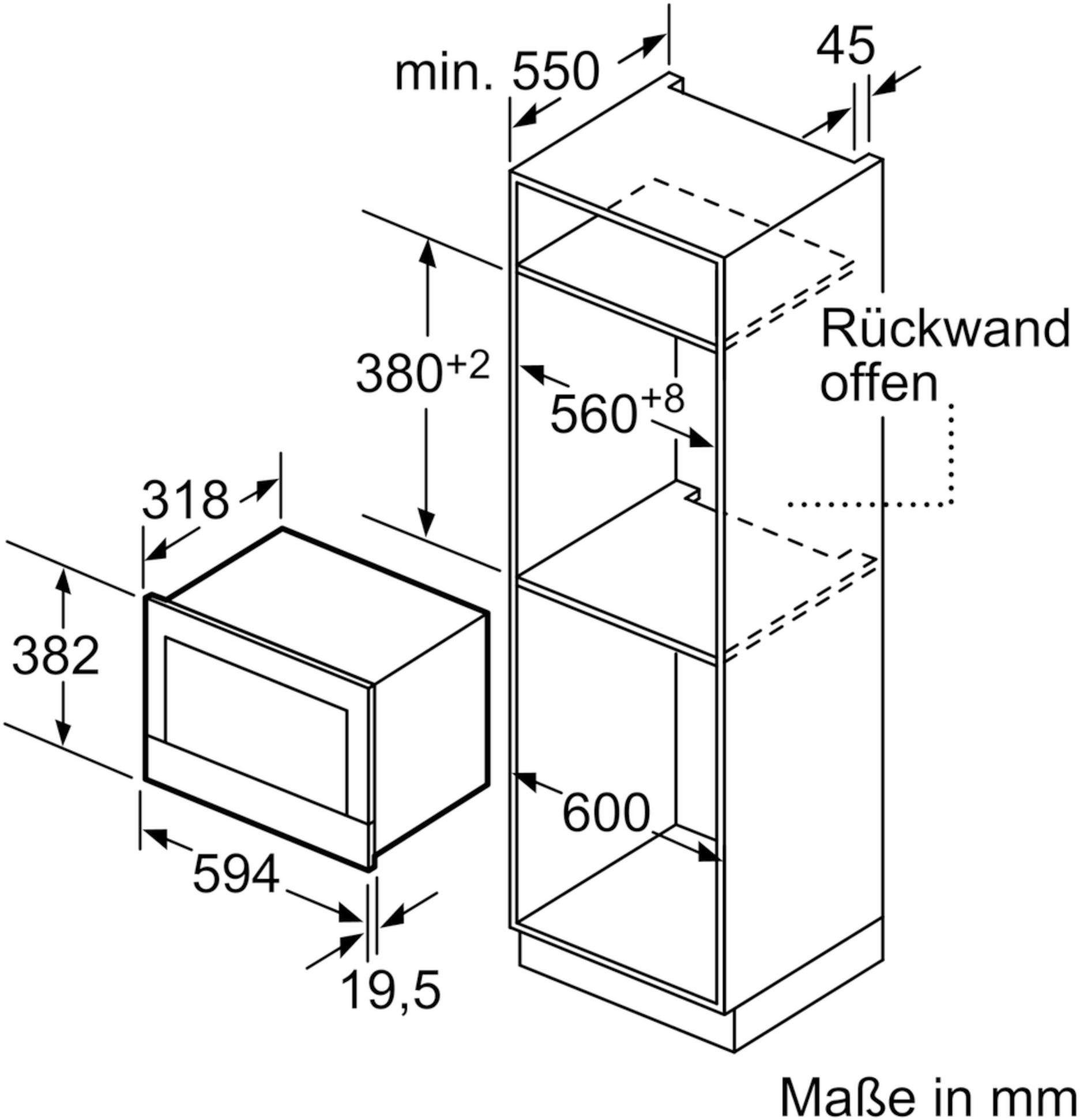 Image of BOSCH Einbau-Mikrowelle BFL634GW1, Mikrowelle, 21 l