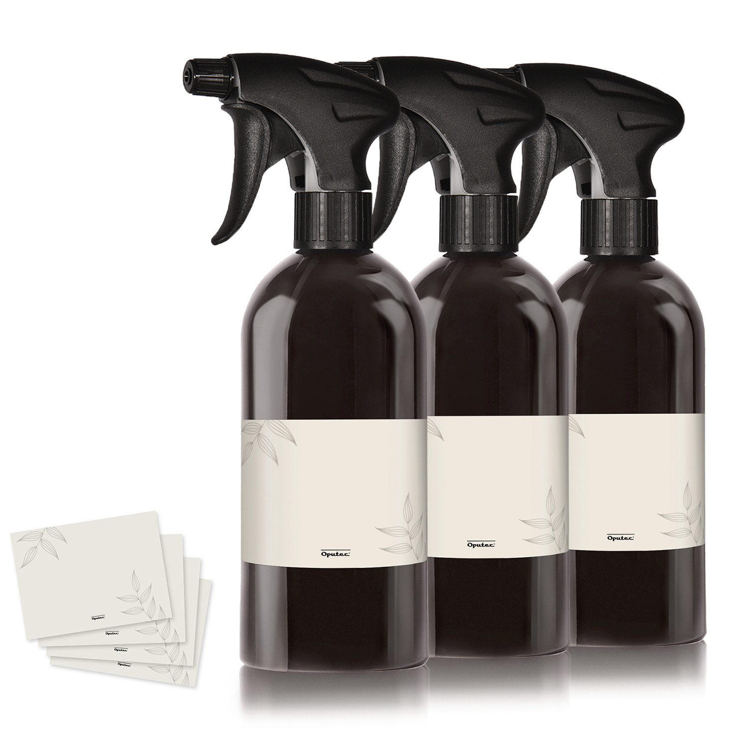 Oputec Sprühflasche 3 x 500ml Sprühflasche aus Kunststoff Schwarz zum Befüllen + Etiketten