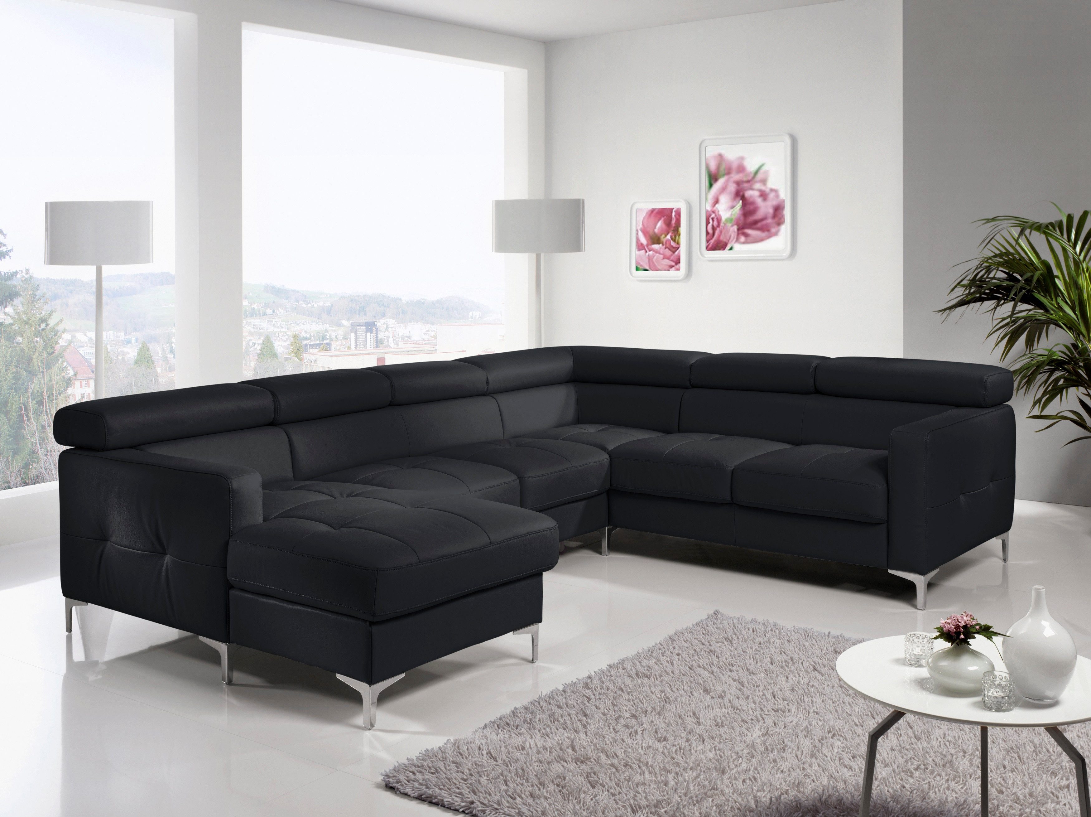 COTTA Wohnlandschaft Sammy Echtleder, Echtleder mit Schlaffunktion und Bettkasten