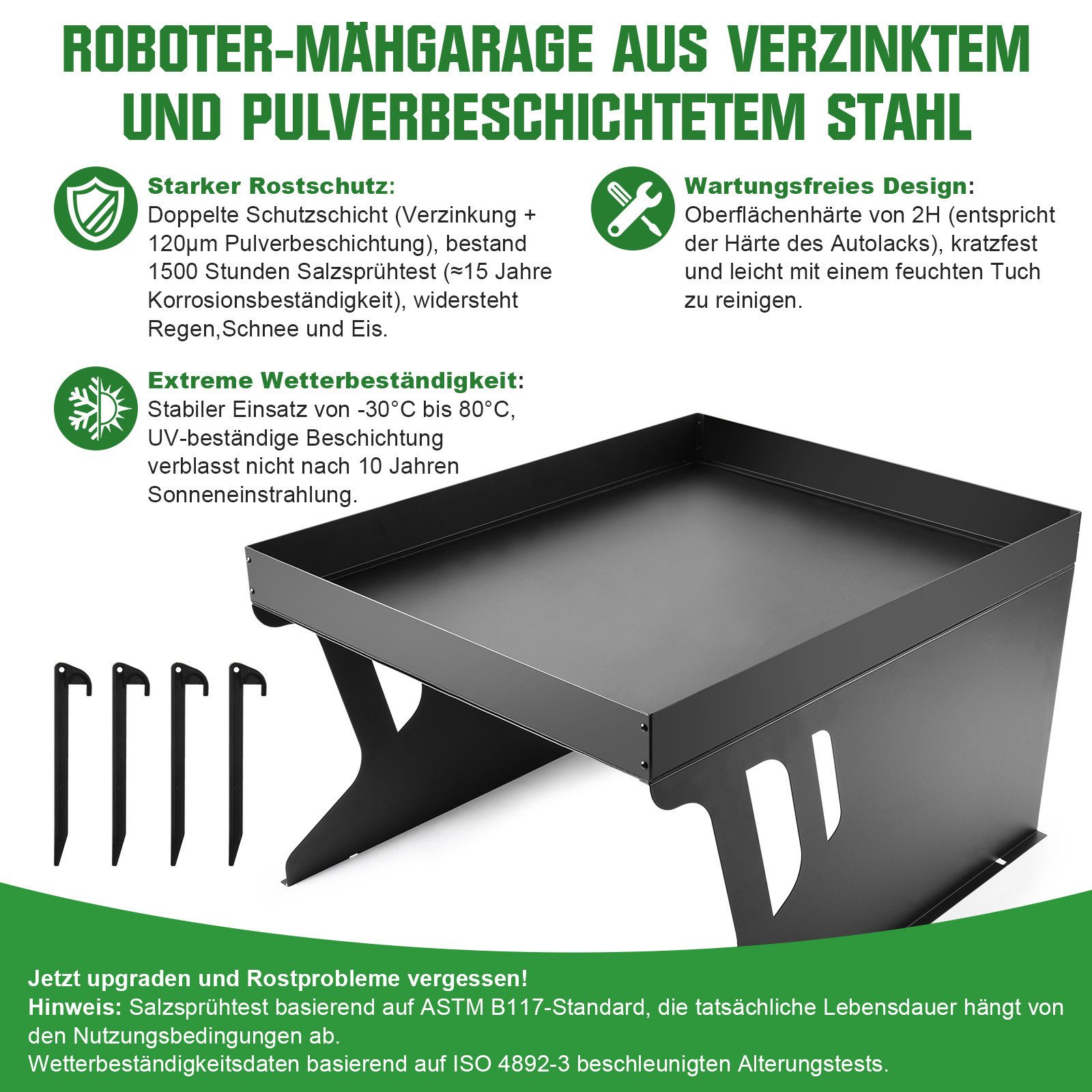 XERSEK Mähroboter-Garage Stahl Rasenmäher Garage Dach Carport Überdachung für Mähroboter, (80 x 66 x 48 cm), Rasenmäher mit Bepflanzbares Dach Carport, Wasserdicht, Sonnen- und Regenschutz, UV-beständige, Schwarz)