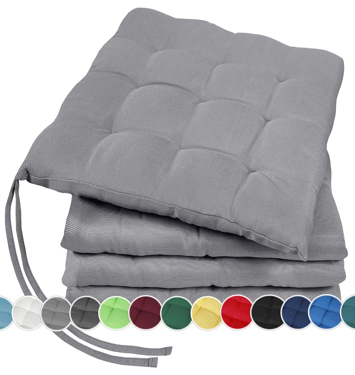 GREEN MARK Textilien Sitzkissen 4er-Set Stuhlkissen 40x40cm, Indoor und Outdoor, weich gefüllt