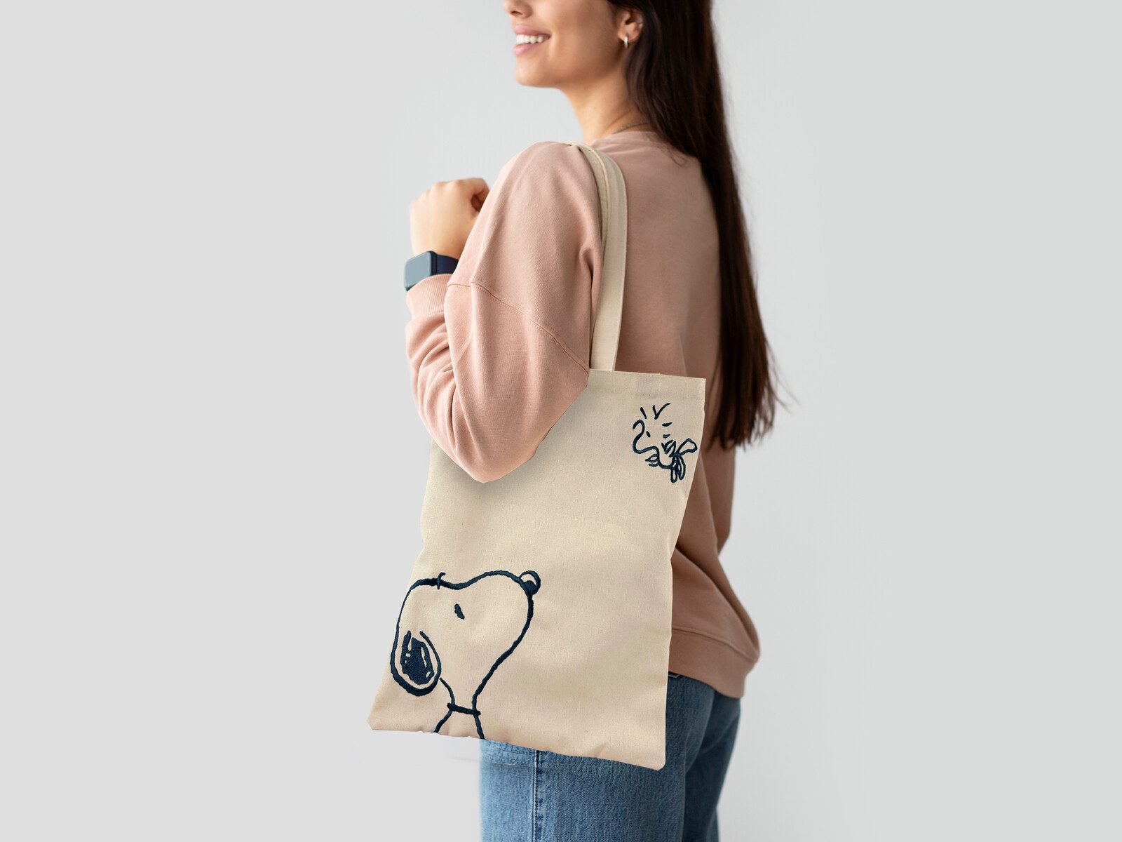 Snoopy Shopper Tasche schlicht mit langen Henkeln Alltagstasche