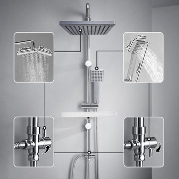 Görbach Duschsystem Regendusche Duschset ohne Armatur, Höhe 150 cm, 1 Strahlart(en), Edelstahl mit Ablage, Duschstange set mit Kopfbrause 20x20cm