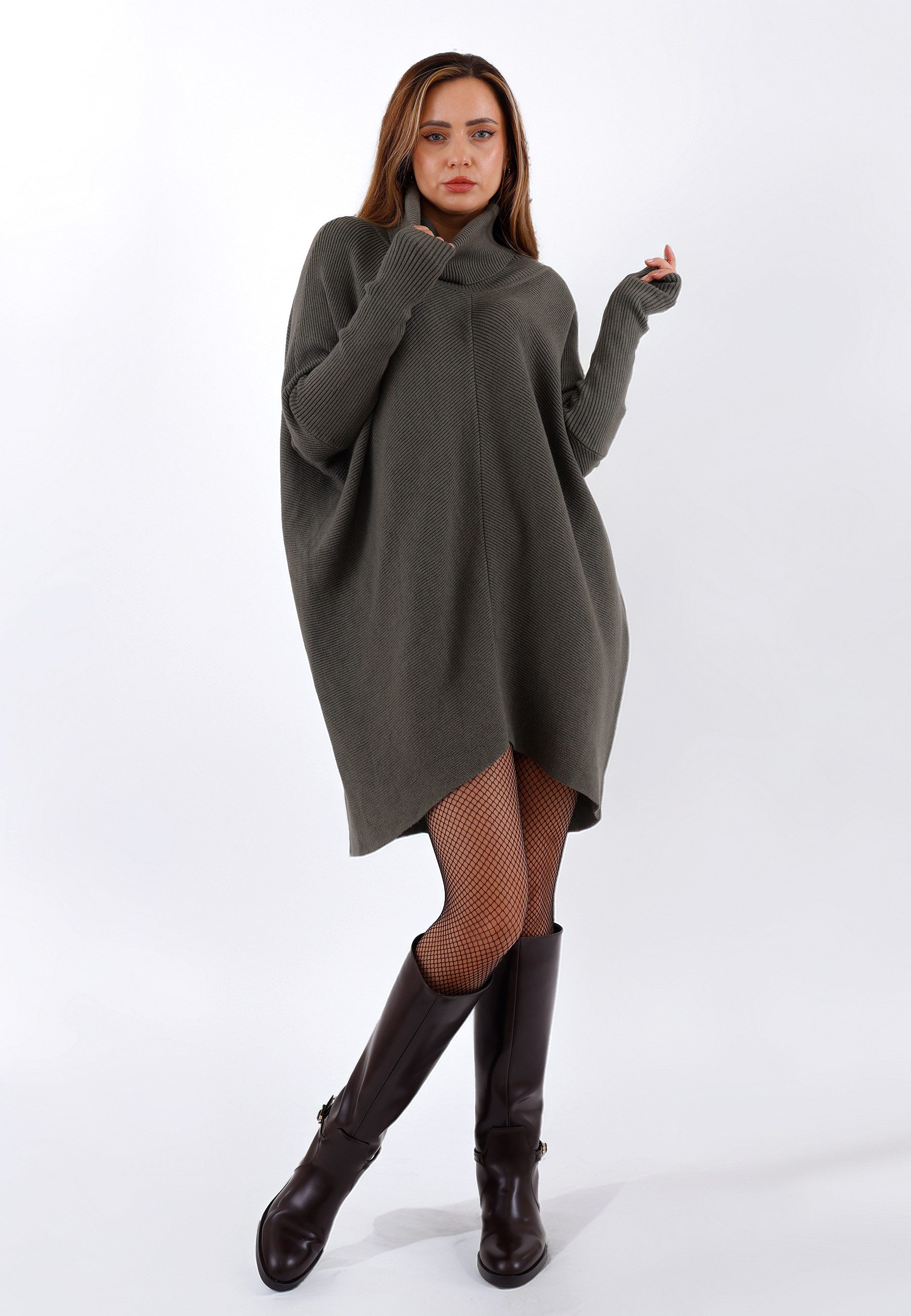 YC Fashion & Style Longpullover „Made in Italy – Oversize-Strickpullover mit Rollkragen“ (1-tlg) in Unifarbe, mit überschnittenen Schultern