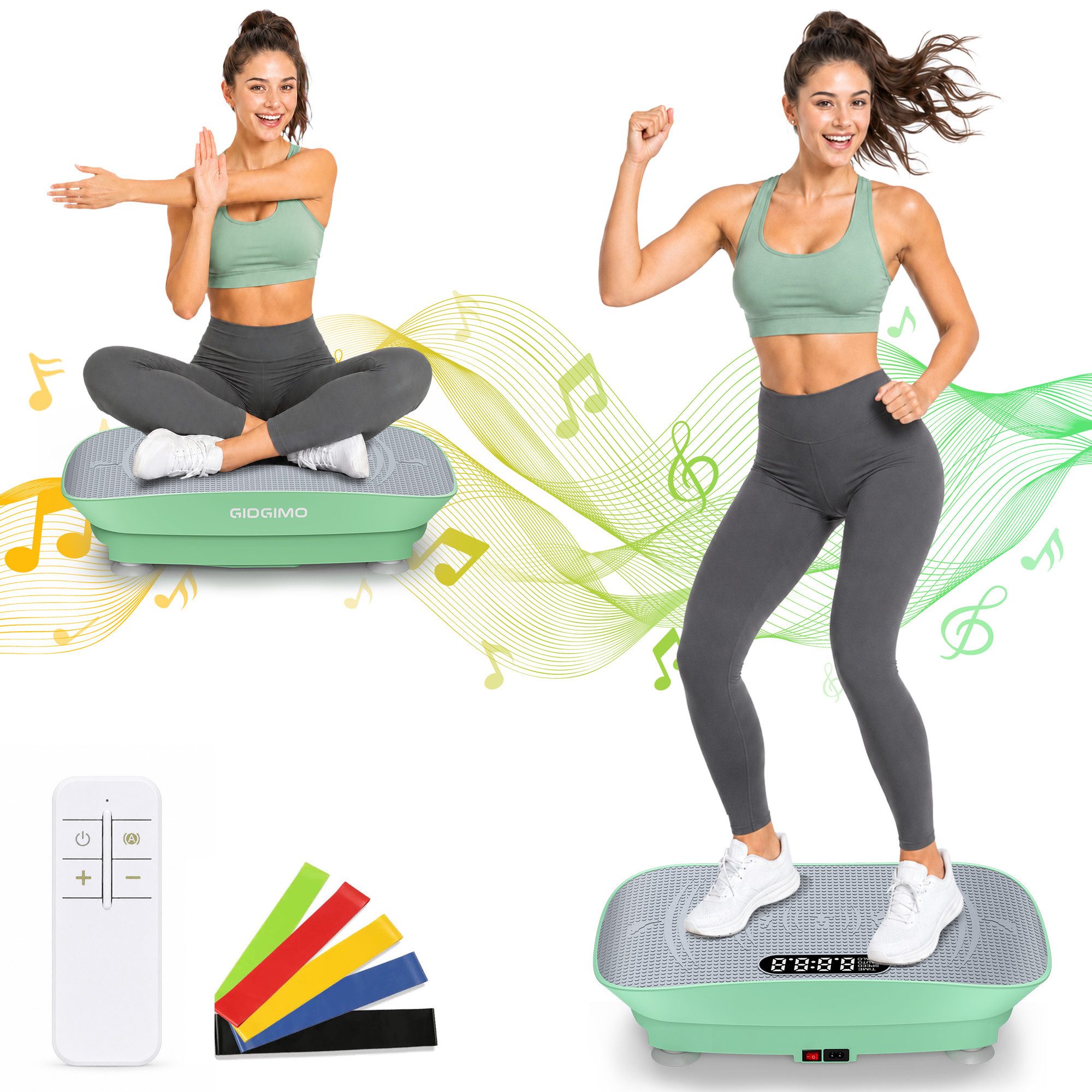 GIDGIMO Vibrationsplatte VibraPro X1 Vibrationsplatte, Fitnessgerät für Ganzkörpertraining, 120,00 W, 10 Intensitätsstufen, 10 Stufen, 120 W, Bluetooth, Fernbedienung, bis 120 kg