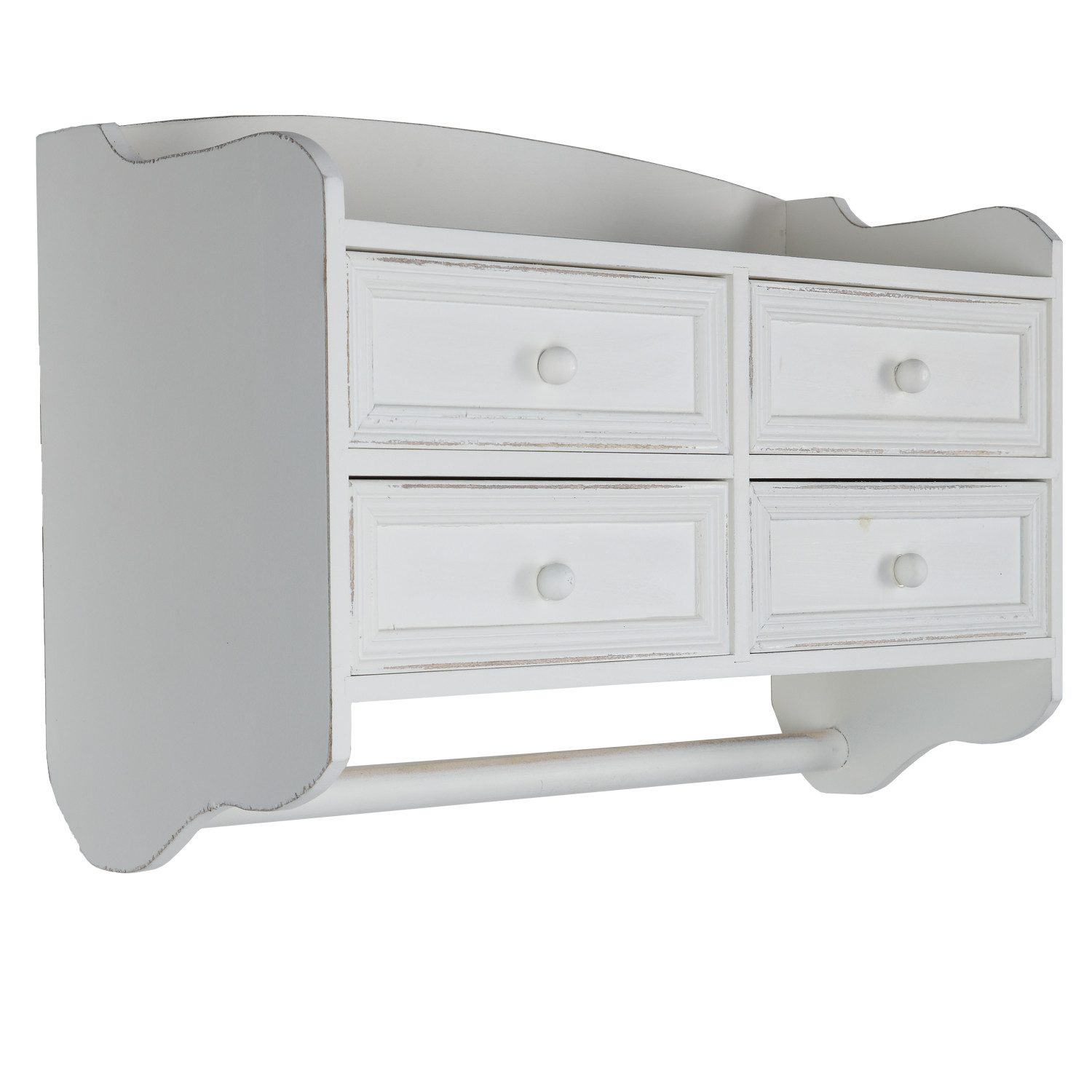 Home4Living Wandregal Regal Board Weiß Küchenregal Garderobe Flurregal 4 Schubladen, Schubfächer