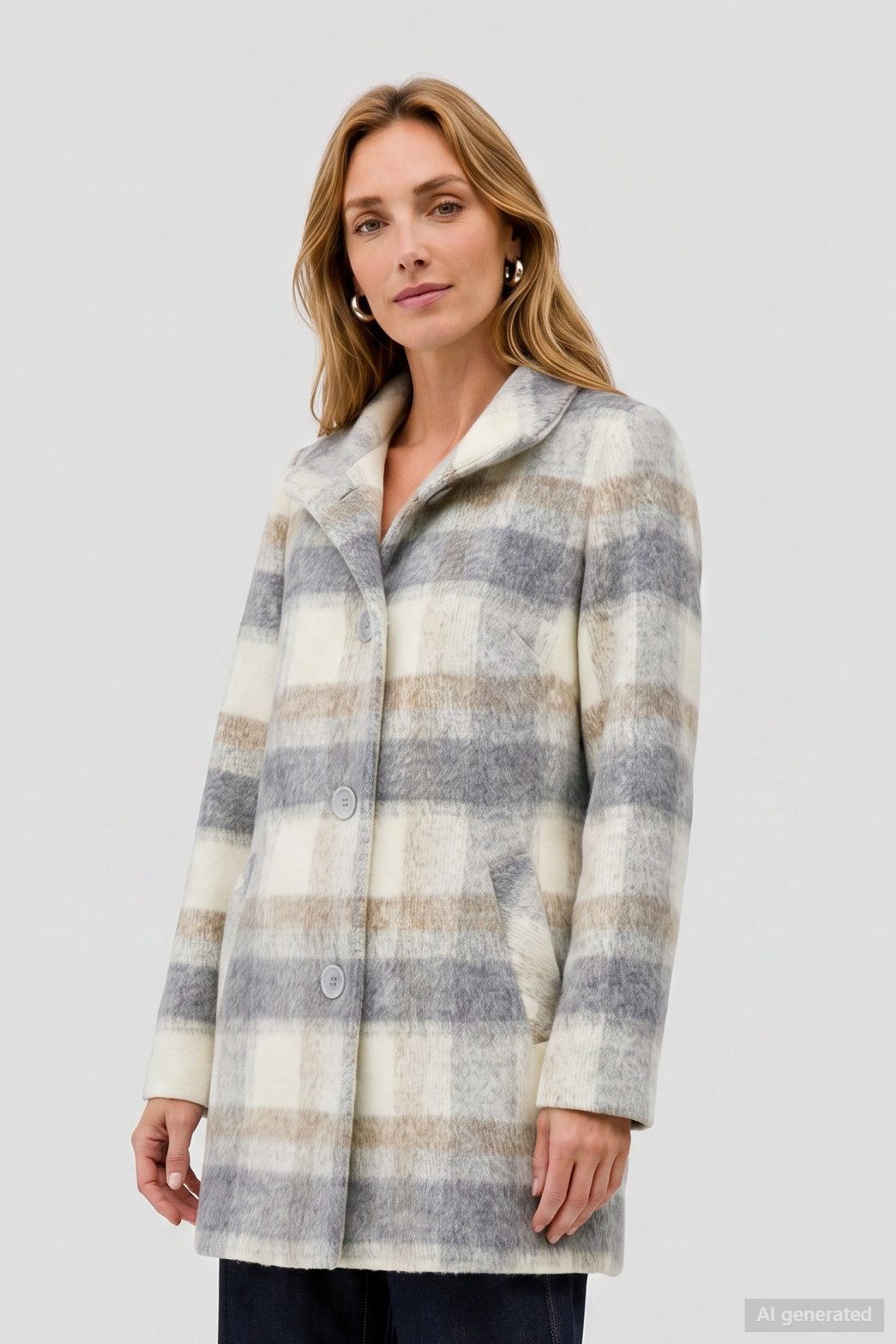Barbara Lebek Wolljacke Winterjacke mit Karomuster in modernem Stil