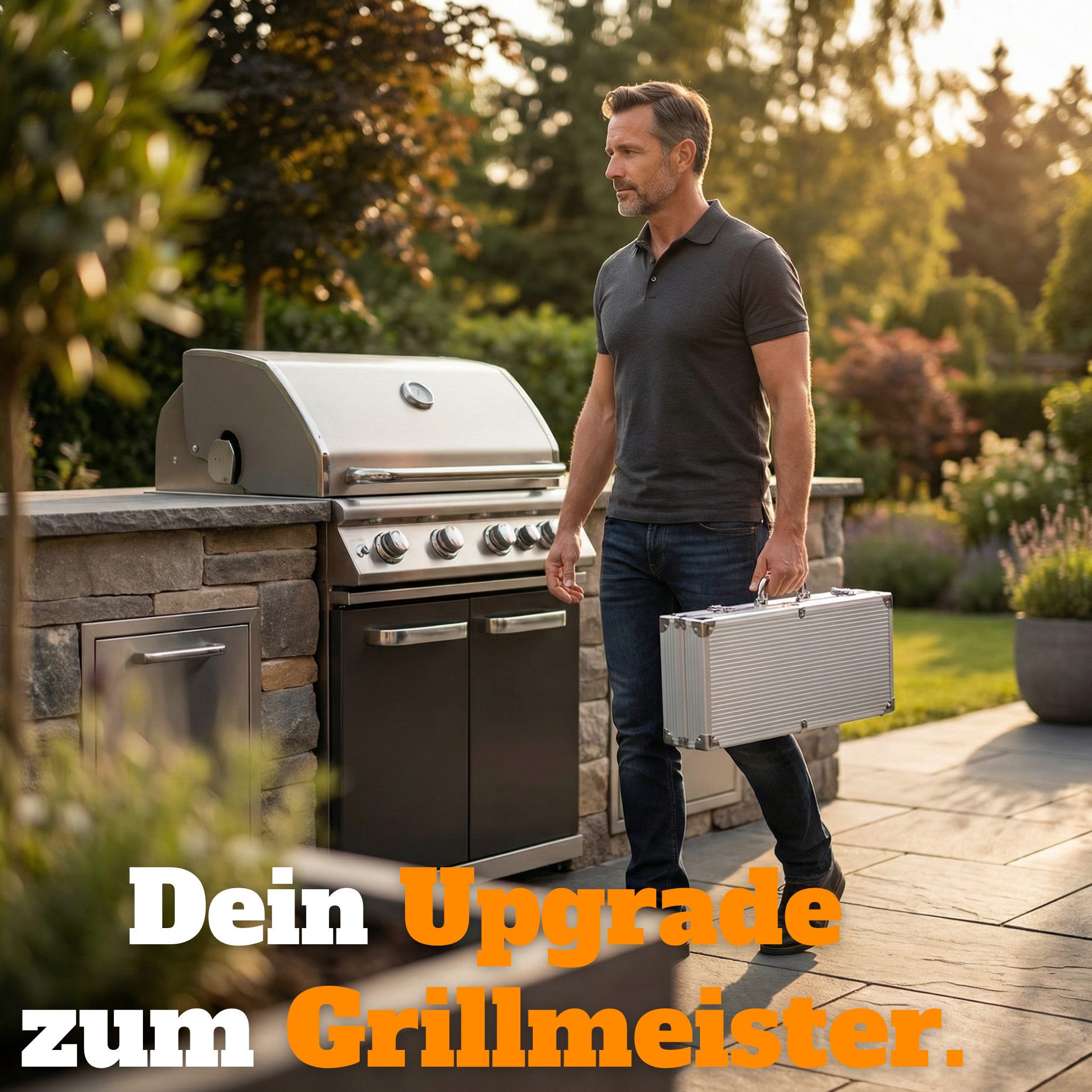 Curry Master Grillbesteck-Set Grillset für Männer Geschenk Griller Zubehör Grillbesteck, (Grillkoffer, BBQ Set Vatertag Geschenk), Grillwerkzeug im Aluminiumkof – Bild 2 von 5