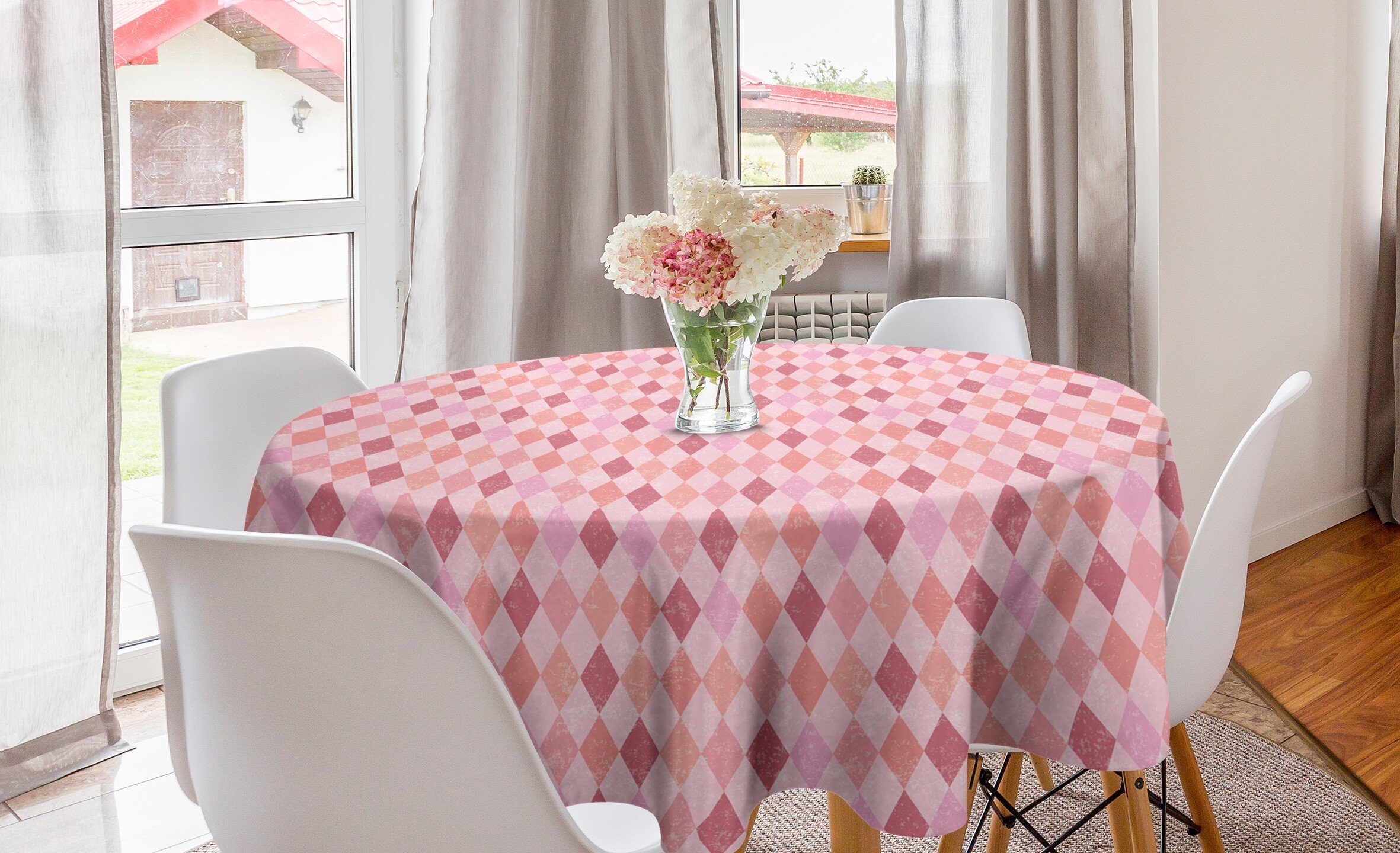 Abakuhaus Tischdecke Kreis Tischdecke Abdeckung für Esszimmer Küche Dekoration, Rosa Harlekin-Diamant-Muster | Tischdecken