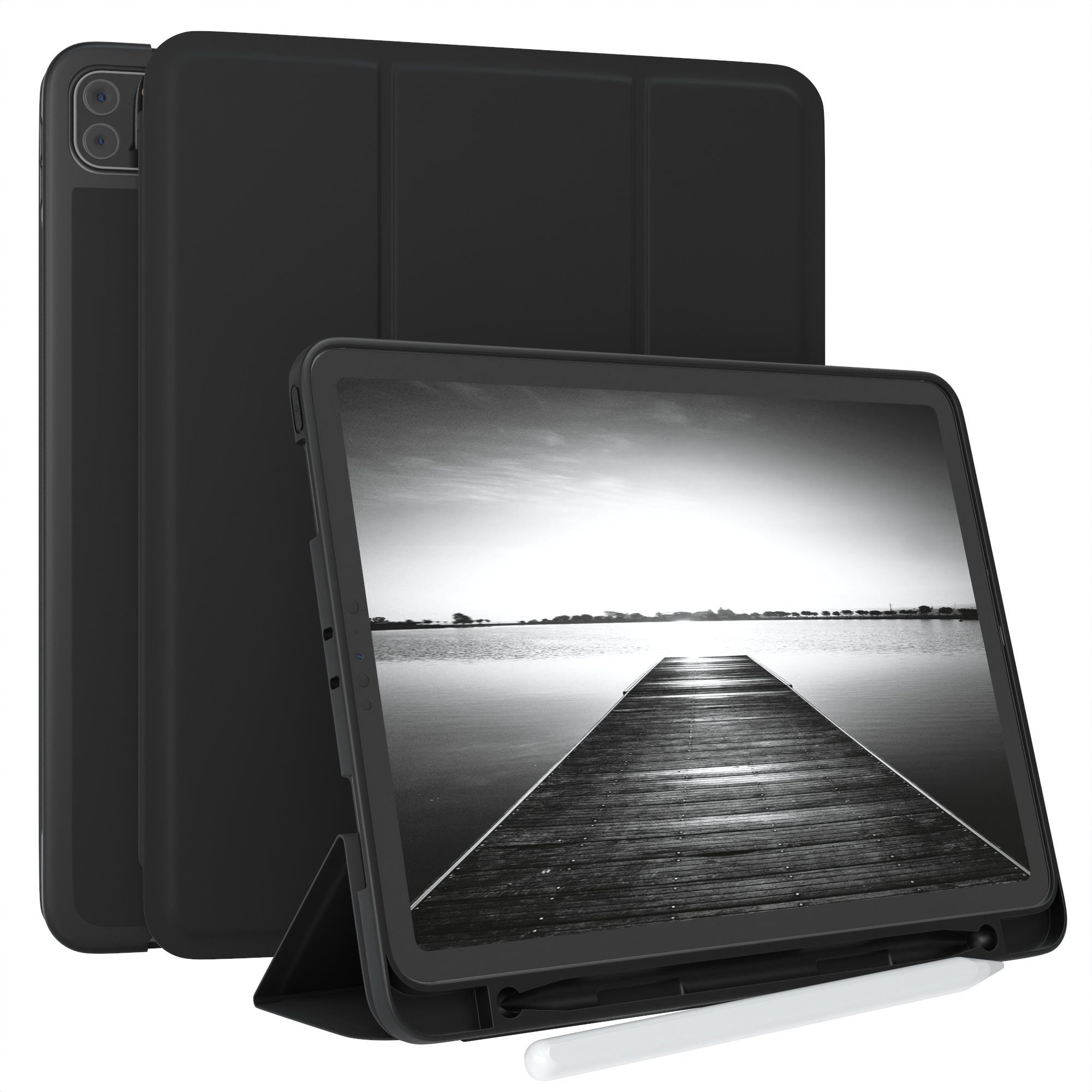 EAZY CASE Tablet-Hülle Penholder Smartcase für iPad Pro 11" 1.-4. Gen. 11 Zoll, Hülle Schutzhülle mit Sleep Wake Up Funktion Etui zum Klappen Schwarz
