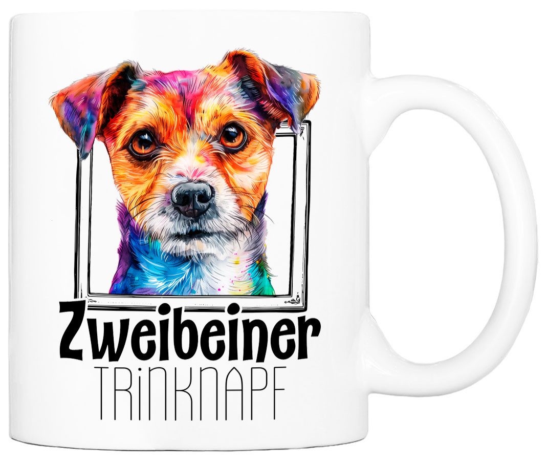 Cadouri Tasse ZWEIBEINER TRINKNAPF mit Jack Russell - Kaffeetasse für Hundefreunde, Keramik, mit Hunderasse, beidseitig bedruckt, handgefertigt, Geschenk, 330 ml