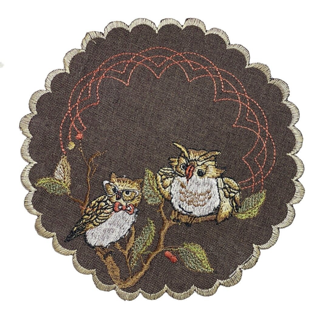 Westernlifestyle Tischdecke Eulen und Kastanienblätter Braun Leinen-Optik günstig online kaufen