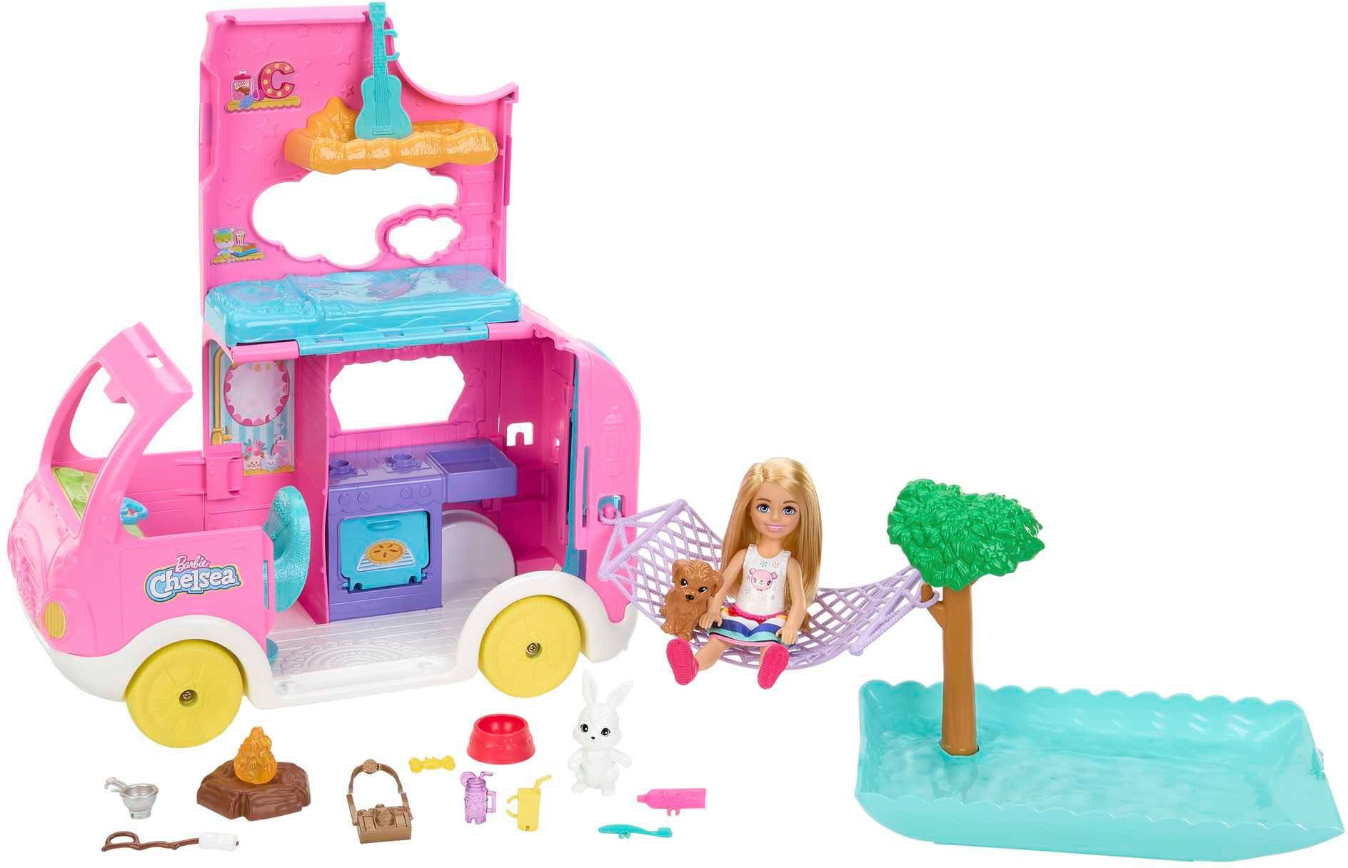 Barbie Puppen Fahrzeug Chelsea 2-in-1 Camper Spielset mit Puppe