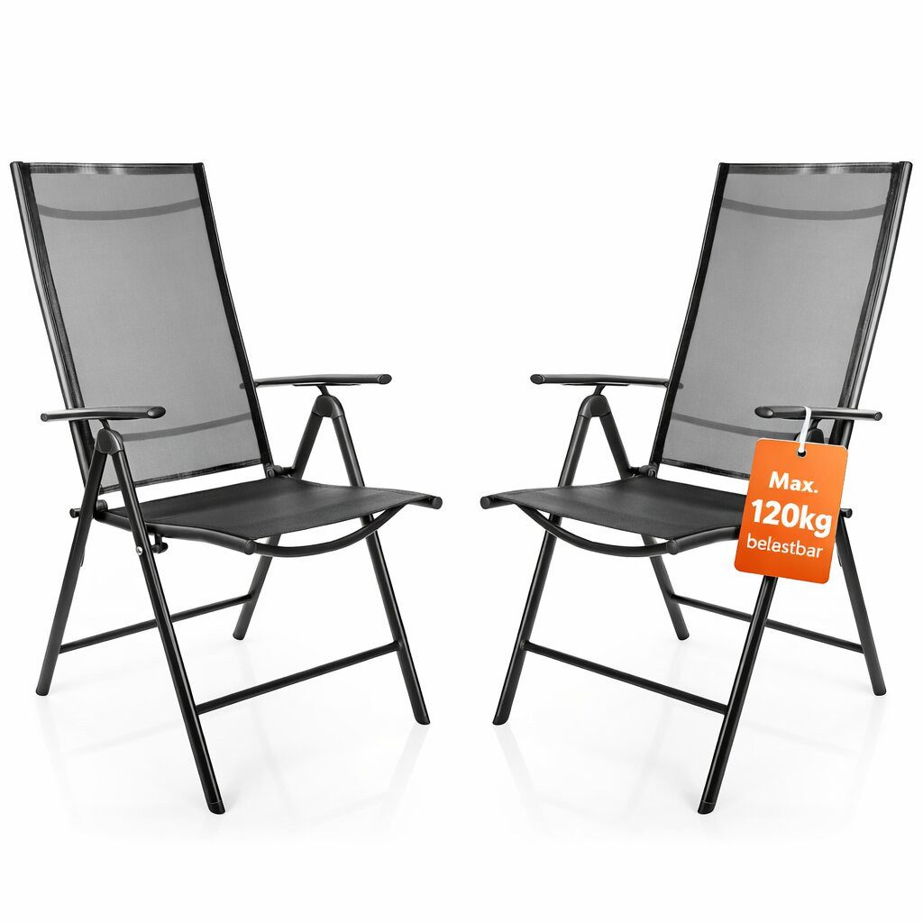 BigDean Klappstuhl Gartenstuhl Hochlehner Set klappbar bis 120kg (Set, 2 St), Vormontiert, 7-Fach verstellbar, Leicht, Platzsparend