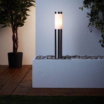 Lightbox Außen-Stehlampe, ohne Leuchtmittel, Außen Sockellampe mit 51 cm, E27, max. 40 W, Edelstahl/Kunststoff