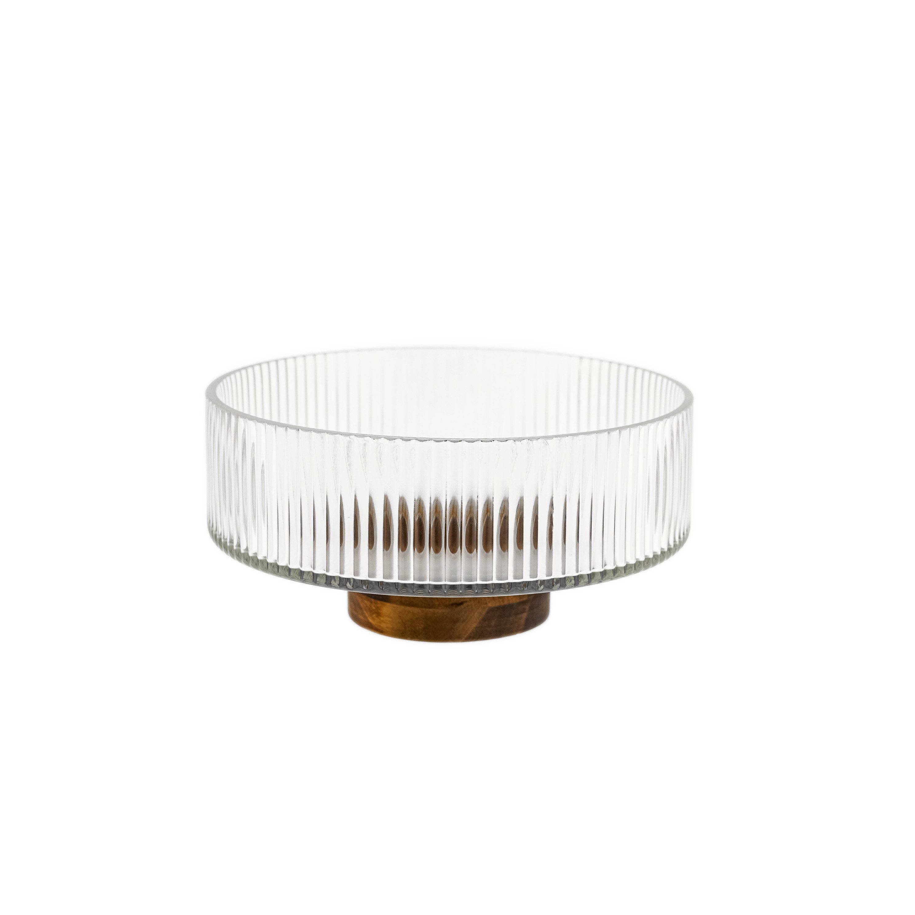 Almina Schale Terra Bowl Medio Glasschale mit Akazienholz - 21 x 10 cm, Glas, Holz, (Packung, 1-tlg), Servier- & Dekoschale