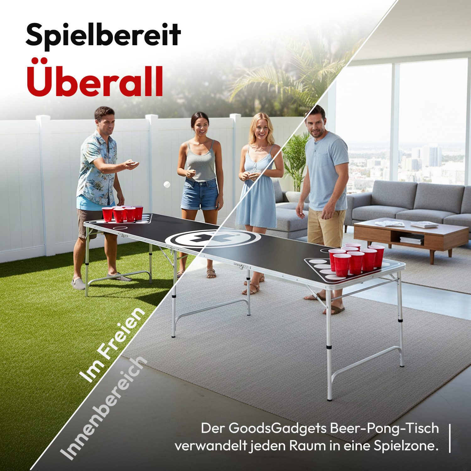 Goods+Gadgets Spieltisch Klappbarer Bierpongtisch, (Hohenverstellbar & Kratzfest), Perfekt für Jede Party – Bild 4 von 5