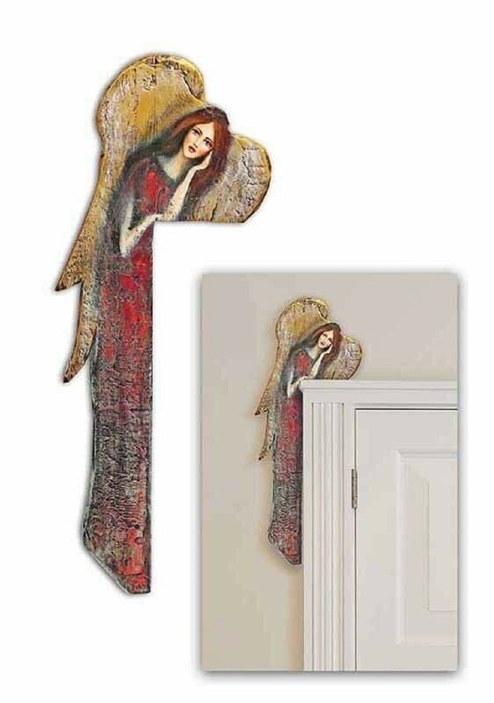 JVmoebel Gemälde Home Dekoration Zarge Tür Rahmen Engel 70x22cm Holz Gemälde Sofort, Biblisches