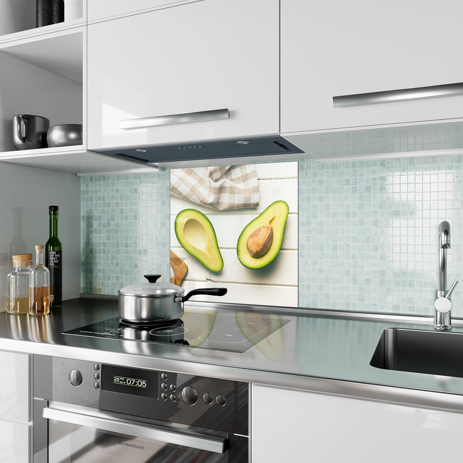 Küchenrückwand Motiv auf tisch Primedeco Glas Avocado Küchenrückwand mit Spritzschutz