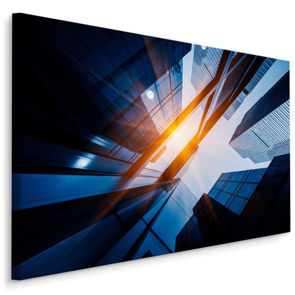 Muralo Leinwandbild Architektur – Leinwandbild Wandbild Kunstdruck Wohnzimmer, Gebäude (1 St), Stadt – Schanghai – Wolkenkratzer, 70 x 50 cm, aufhängefertig