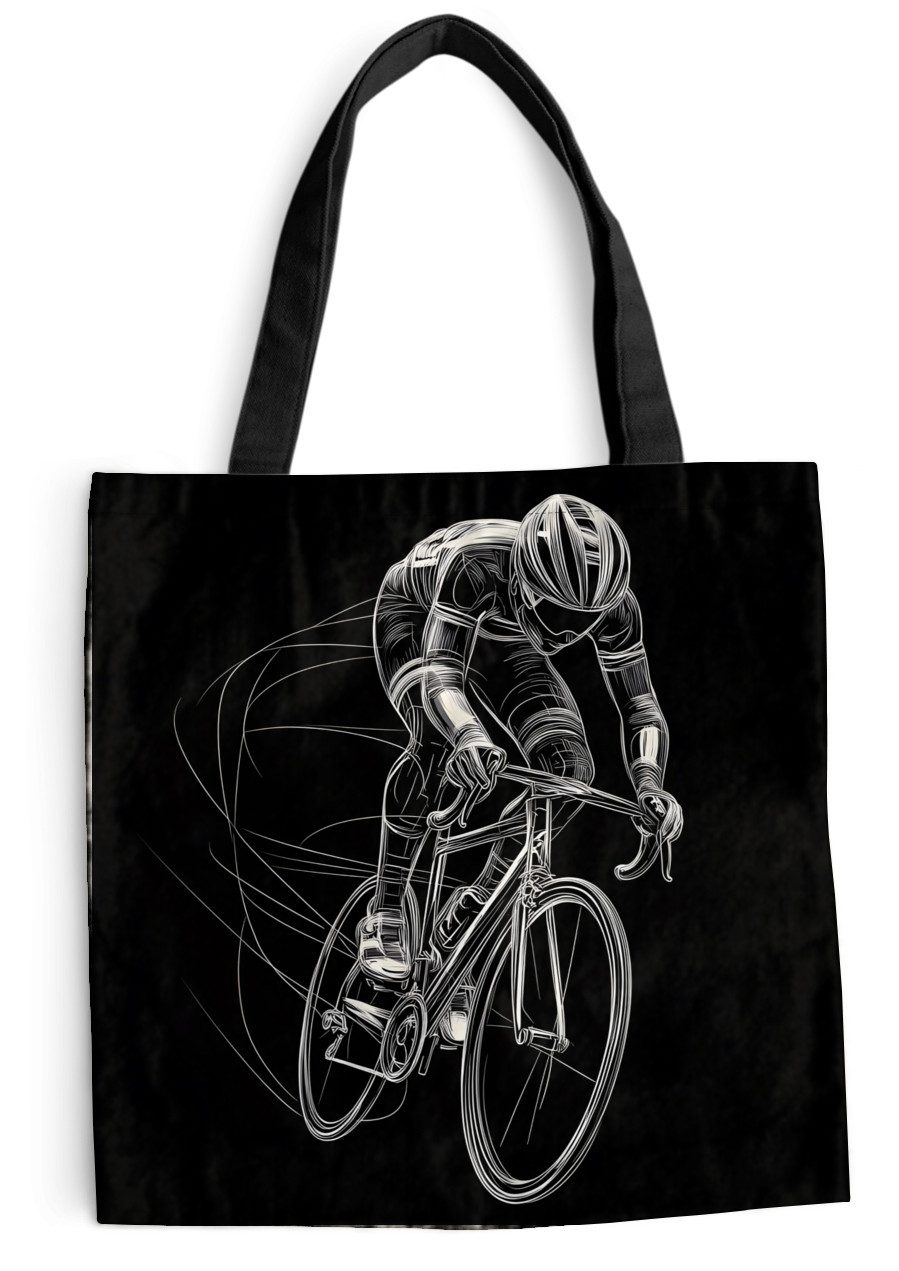 MuchoWow Shopper Strichzeichnung - Weiß - Radfahren - Geschwindigkeit, Handtasche, Damen und Herren, Schultertasche, Umhängetasche, Tote Bag