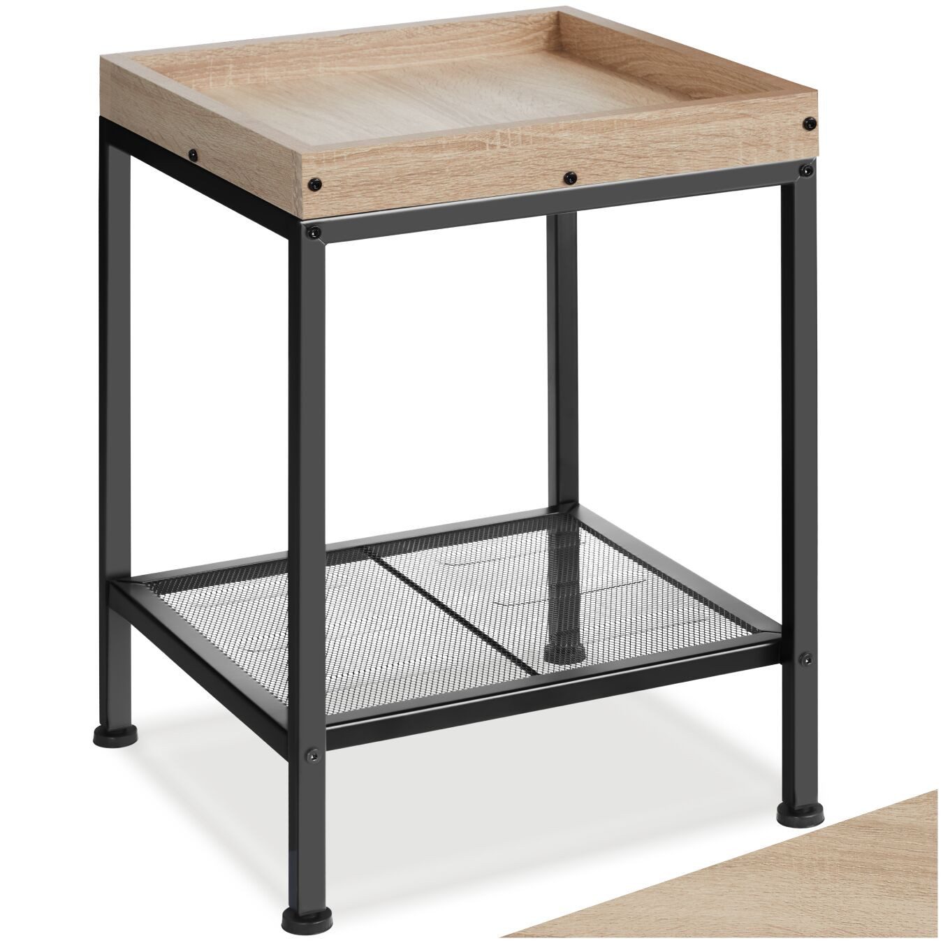 tectake Beistelltisch Schlafzimmertisch, 41,5 x 41 x 56 cm, höhenverstellbare (Couchtisch Industrial Style Rochester, 1-St., in Industrial Holz hell, Eiche Sonoma), Industrial Style, Holz und Stahl, Ablage in Tablettform & Gitterablage