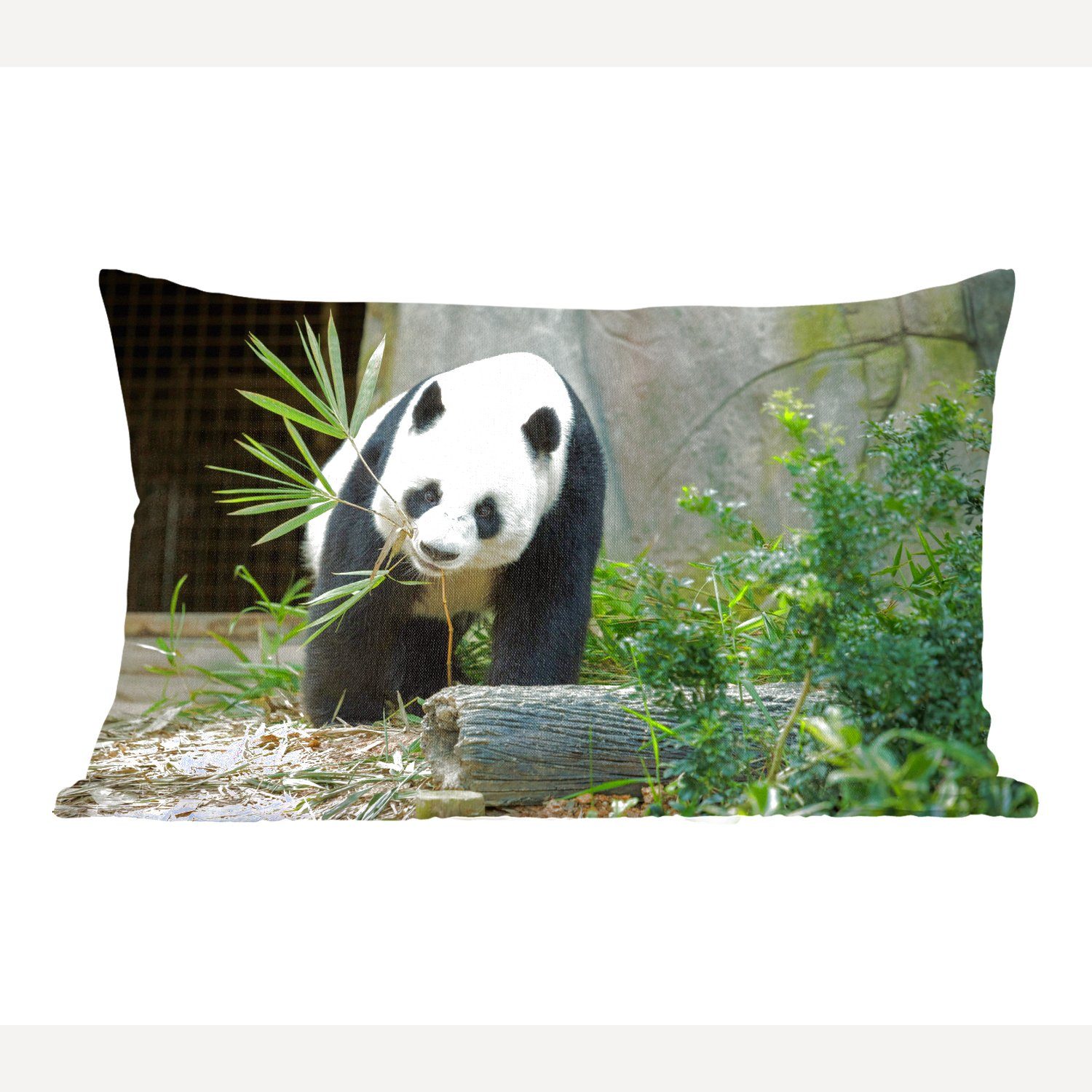 MuchoWow Dekokissen Panda - Baumstamm - Höhle, Wohzimmer Dekoration, Zierkissen, Dekokissen mit Füllung, Schlafzimmer