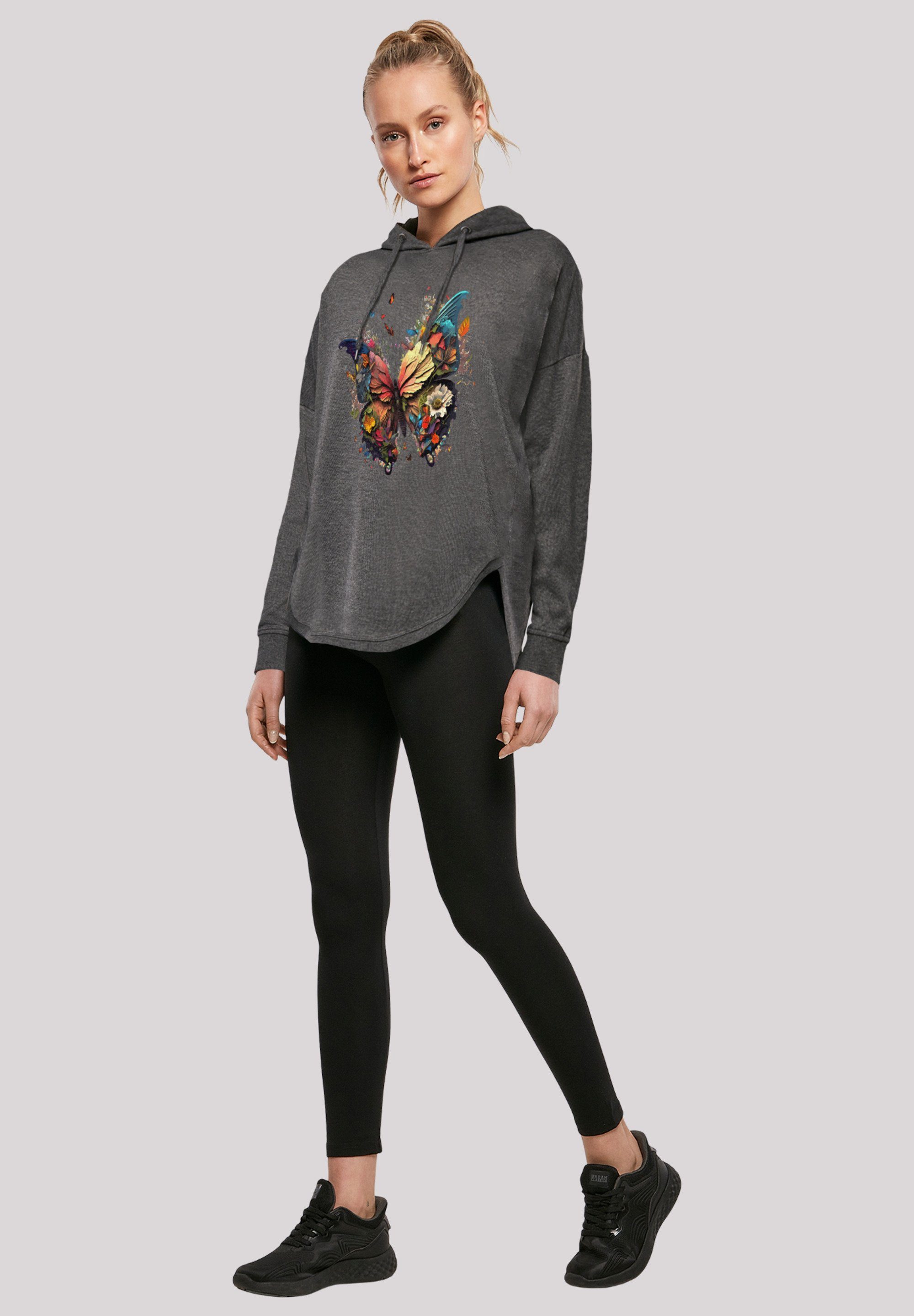 F4NT4STIC Kapuzenpullover Schmetterling Bunt Print charcoal