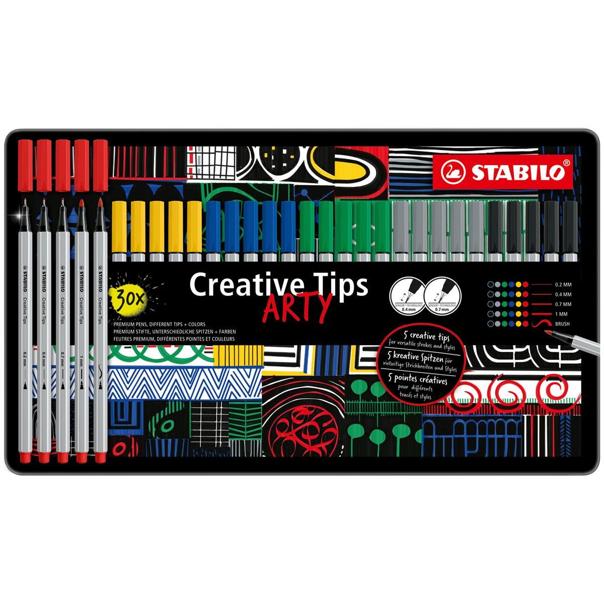 STABILO Filzstift STABILO Creative Tips ARTY Multiliner-Set CLASSIC - 30er Metalletui -