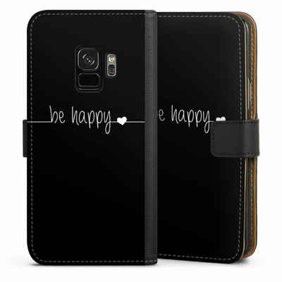 DeinDesign Handyhülle Statement Sprüche Glück Be Happy Black, Samsung Galaxy S9 Hülle Handy Flip Case Wallet Cover Handytasche Leder