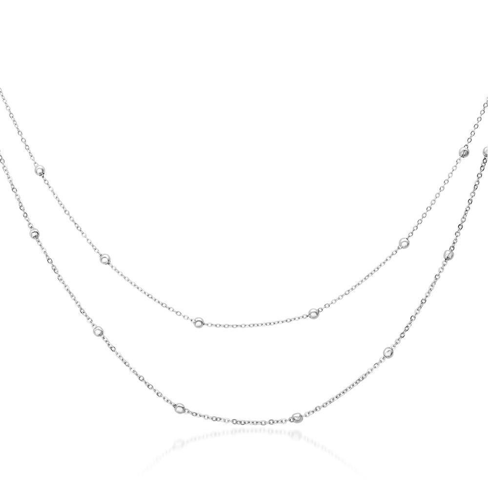 Edelstahlkette Zweireihige Damenkette in Silber geziert mit Kugeln N5148
