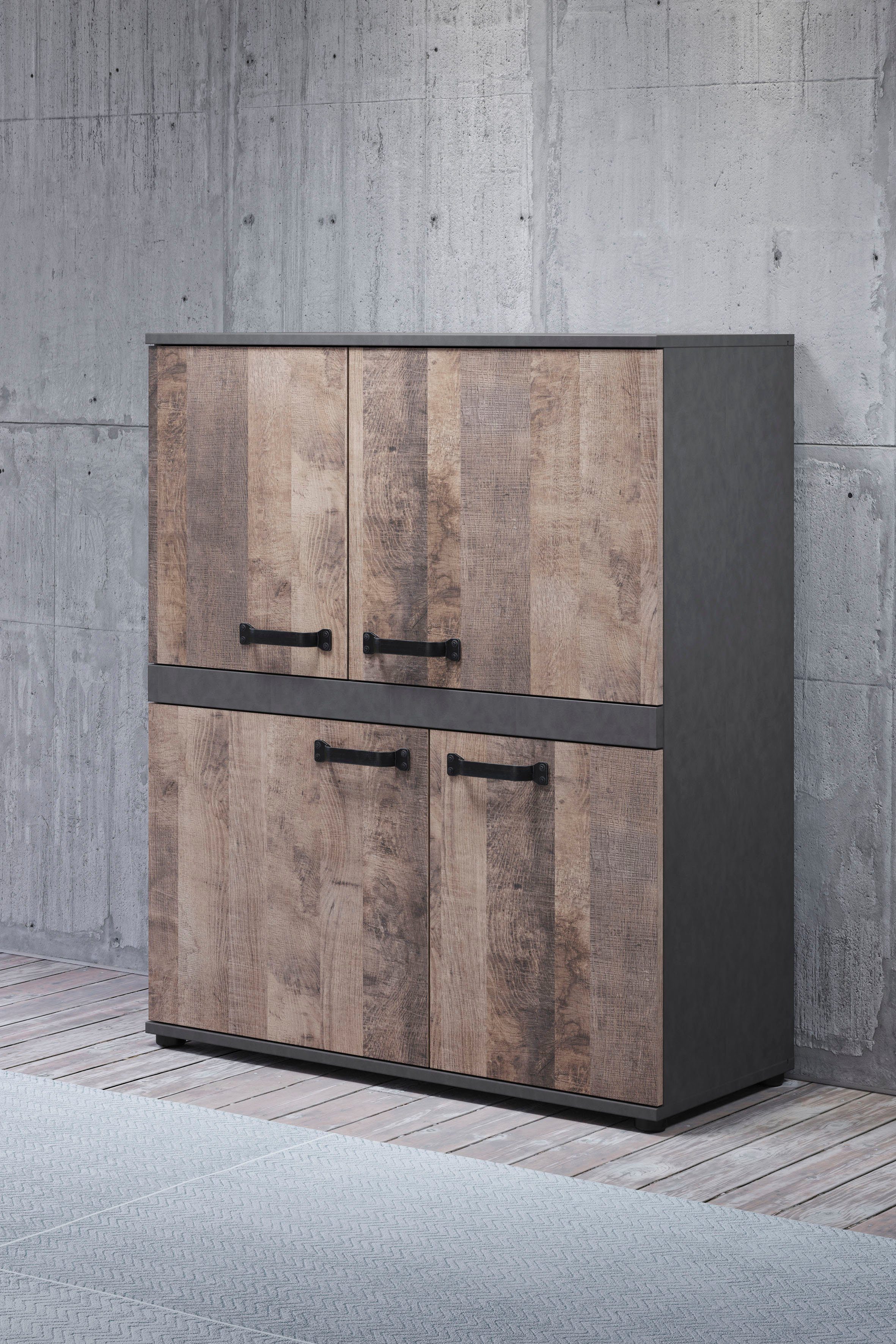 trendteam Highboard Stripe, Rustikale Kommode - Maße (B/T/H) 100/41/118 cm