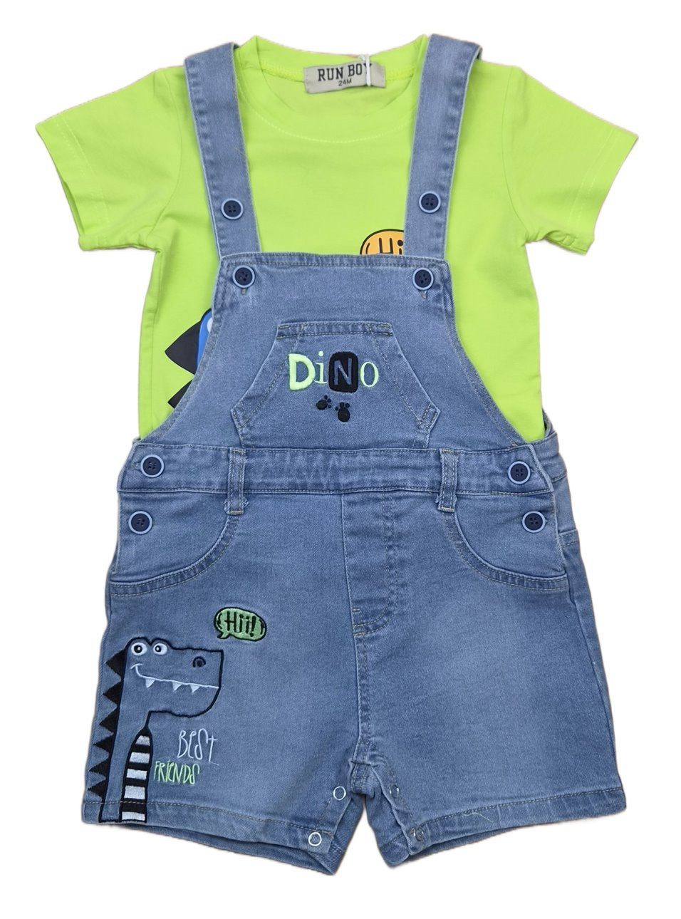 Fashion Boy Jeanslatzhose Overall Jungen Baby-Set: T-Shirt & Latzshorts JS3979e (Set, Jeans-Latzhose & T-Shirt)