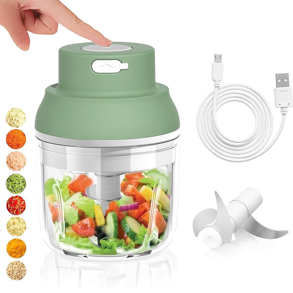 TUWENA Zwiebelhacker Zwiebel Zerkleinerer, 250ml Wiederaufladbarer Mixer mit 3 Klingen, Minimixer Elektrisch Geeignet für Gemüse, Obst, Zwiebeln, Fleisch