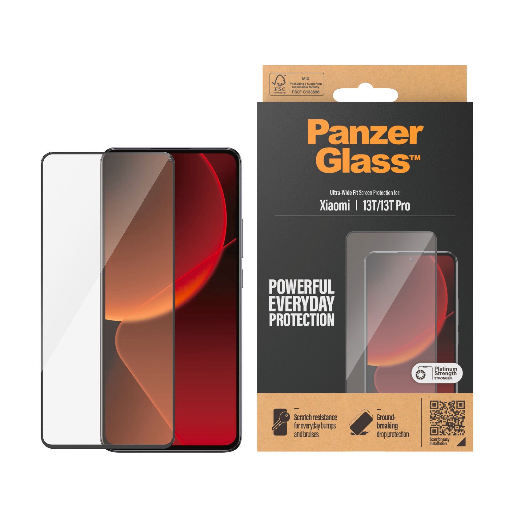 PanzerGlass Ultra Wide Fit Screen Protector für Xiaomi 13T, Xiaomi 13T Pro, Displayschutzglas, Displayschutzfolie, Displayschutz, Bildschirmschutz stoßfest kratzfest