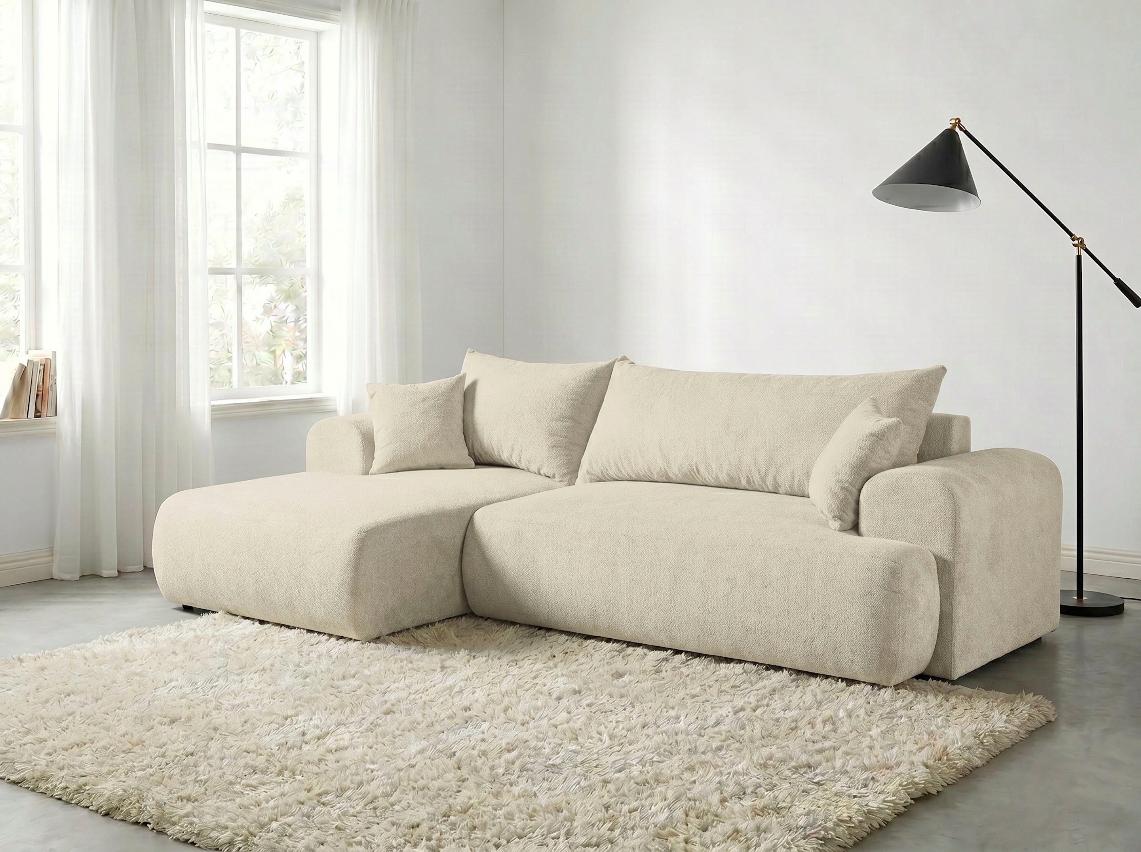 WERK2 Ecksofa Ewela, modern, inkl. Bettfunktion & Bettkasten, bequem, Breite 265cm, moderner Boucle Bezug, Liegefläche 200/140cm