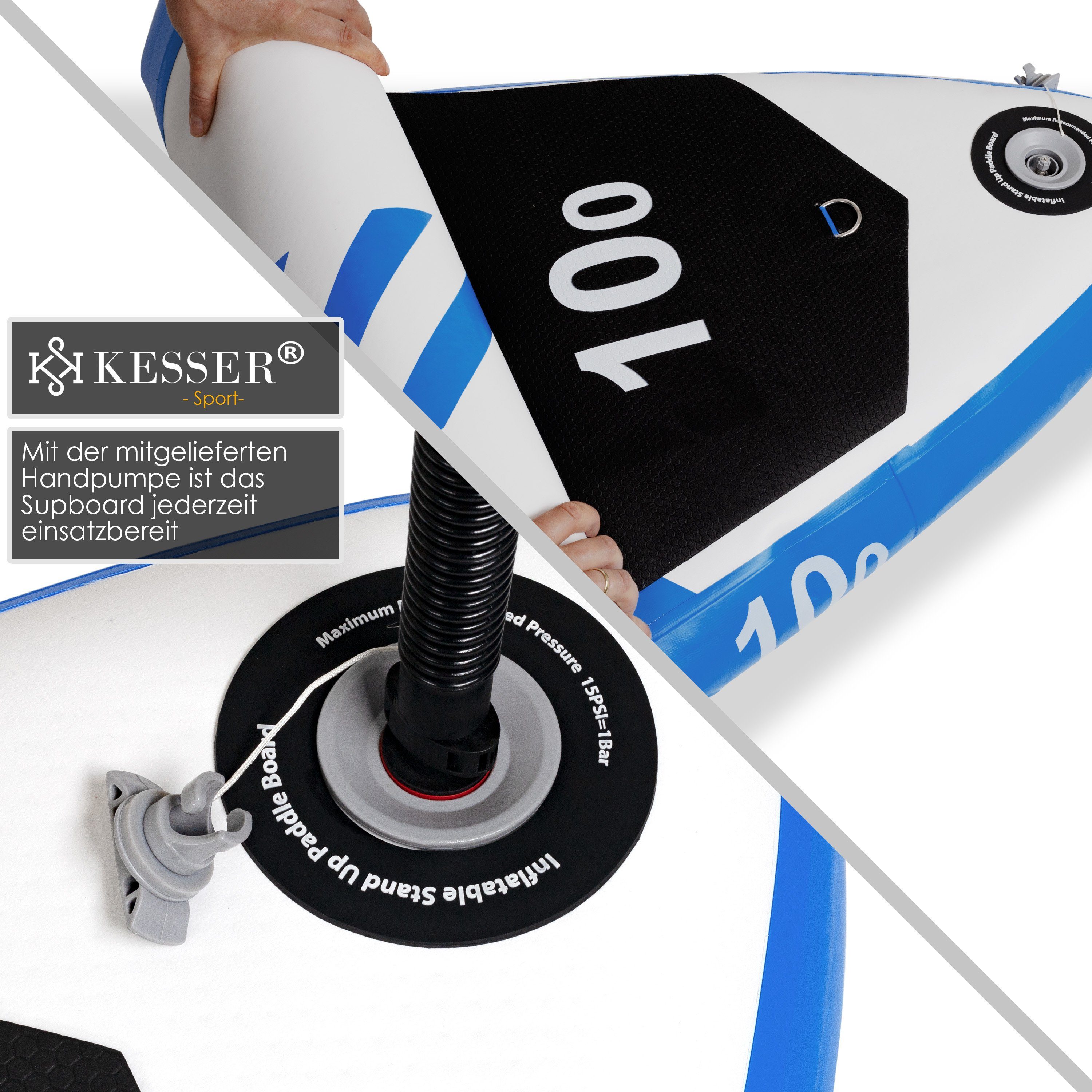 KESSER SUP-Board, Aufblasbares Board Up / Set Premium weiß Board Paddle blau Stand SUP