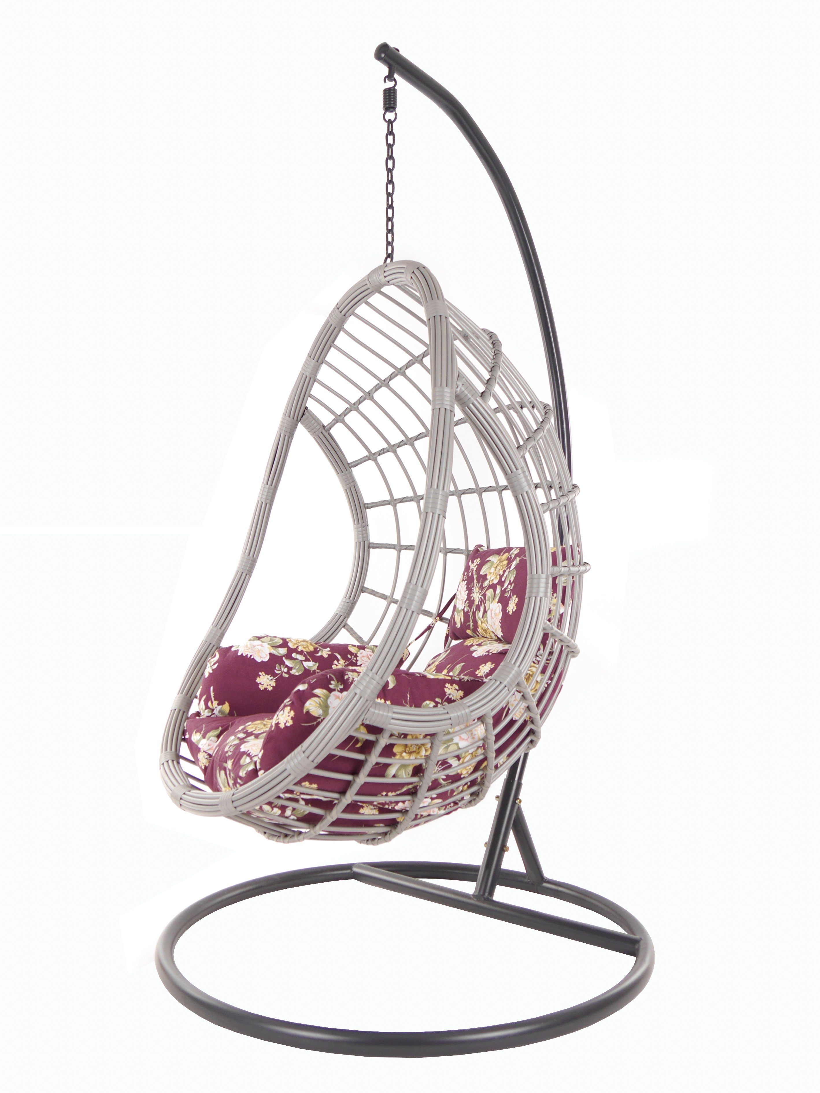 KIDEO Hängesessel Chair, Hängesessel lightgrey, PALMANOVA Loungemöbel, (3905 und gemustert Swing mit Gestell Kissen vino tinto)