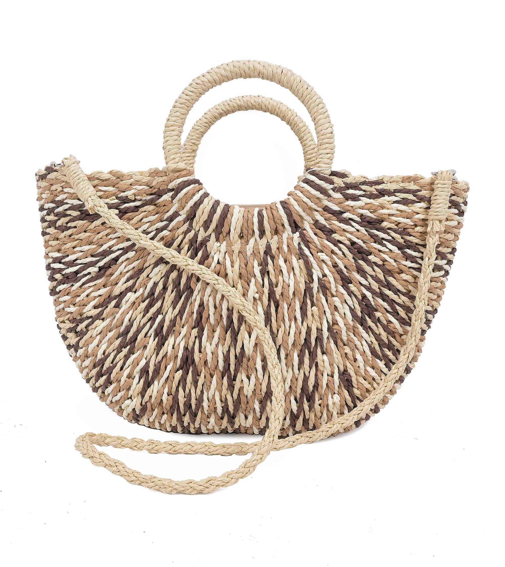 Goodman Design Handtasche Bunte Raffia-Handtasche mit dekorativem Rundhenkel, Kompakte, leicht abgerundete Taschenform