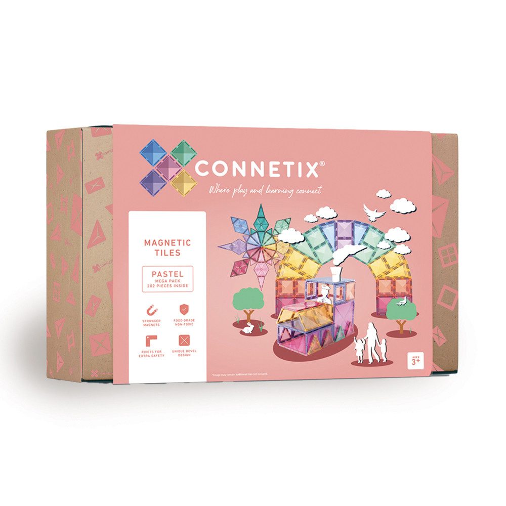Connetix CONNETIX Magnetbausteine Pastel Mega Pack – 202 Teile für Kreativspaß Magnetspielbausteine, (Open Play, 202 Teile), ab 3 Jahre