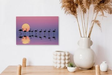 OneMillionCanvasses® Leinwandbild Flamingo - Wasser - Spiegelung, (1 St), Wandbild Leinwandbilder, Aufhängefertig, Wanddeko, 30x20 cm