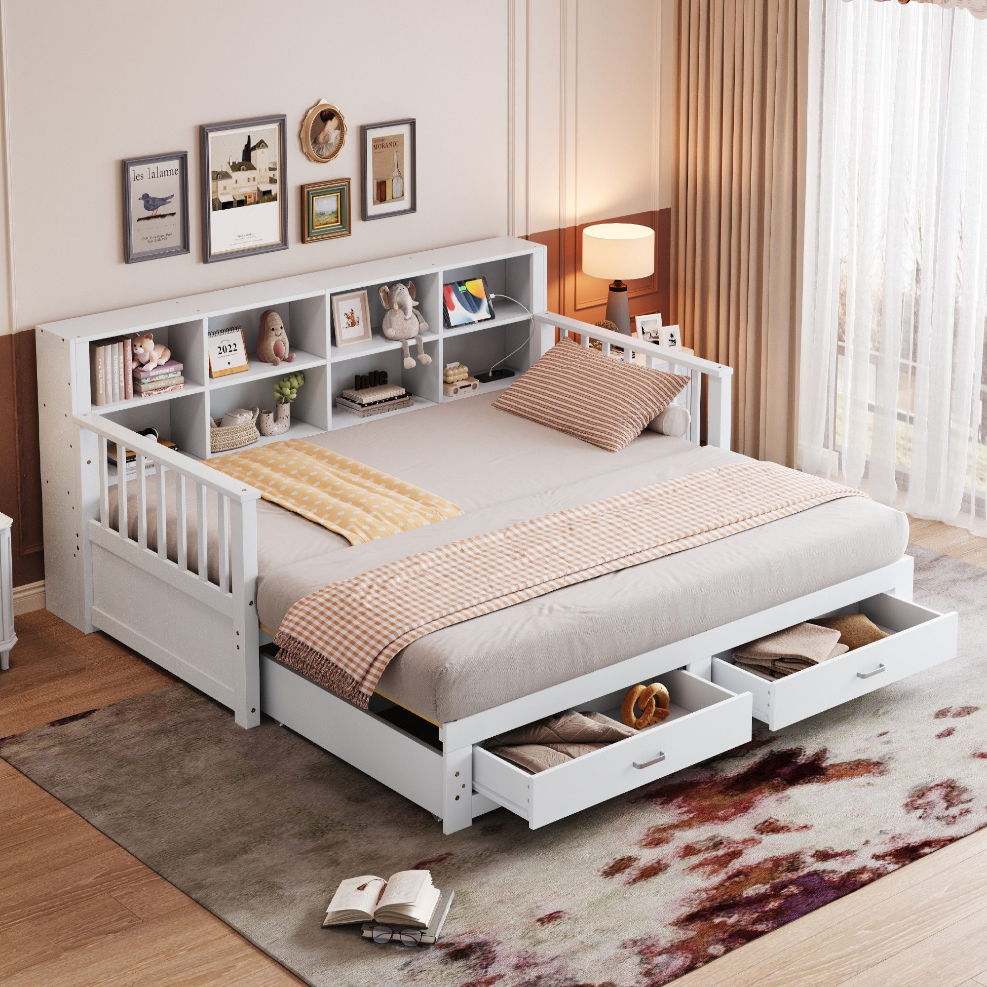 Flieks Daybett, Holzbett Kinderbett Ausziehbett 90/180x190cm 2 Schubladen A günstig online kaufen