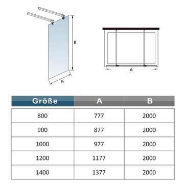 duschspa Duschwand 200cm ESG Glaswand Duschtrennwand Duschwand Walk in Dusche, Einscheibensicherheitsglas, Sicherheitsglas, (Set), Glas, Nano Glas