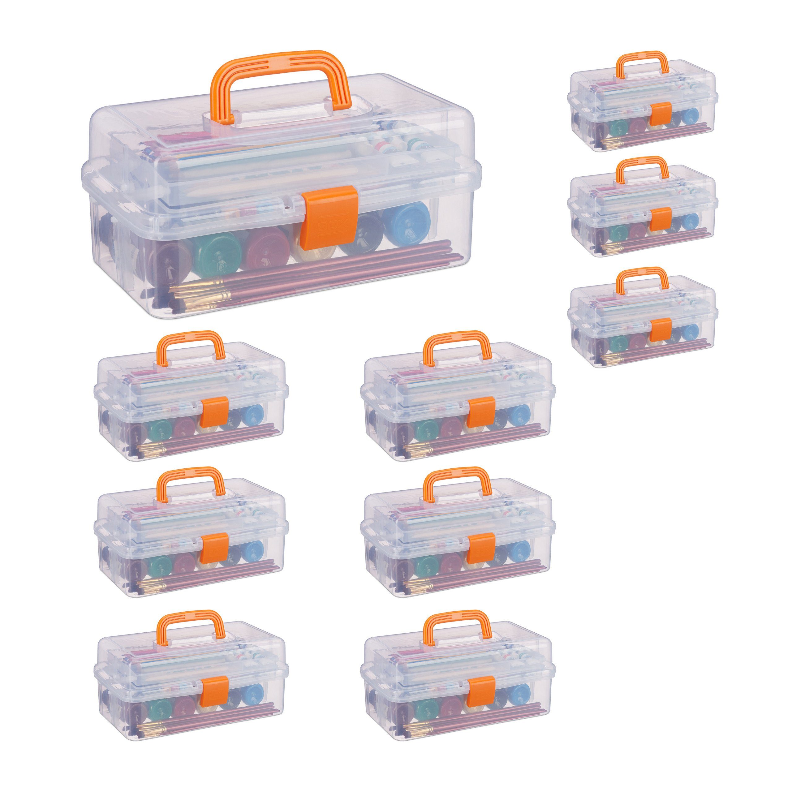 relaxdays Aufbewahrungsbox 10 x Transparente Plastikbox orange
