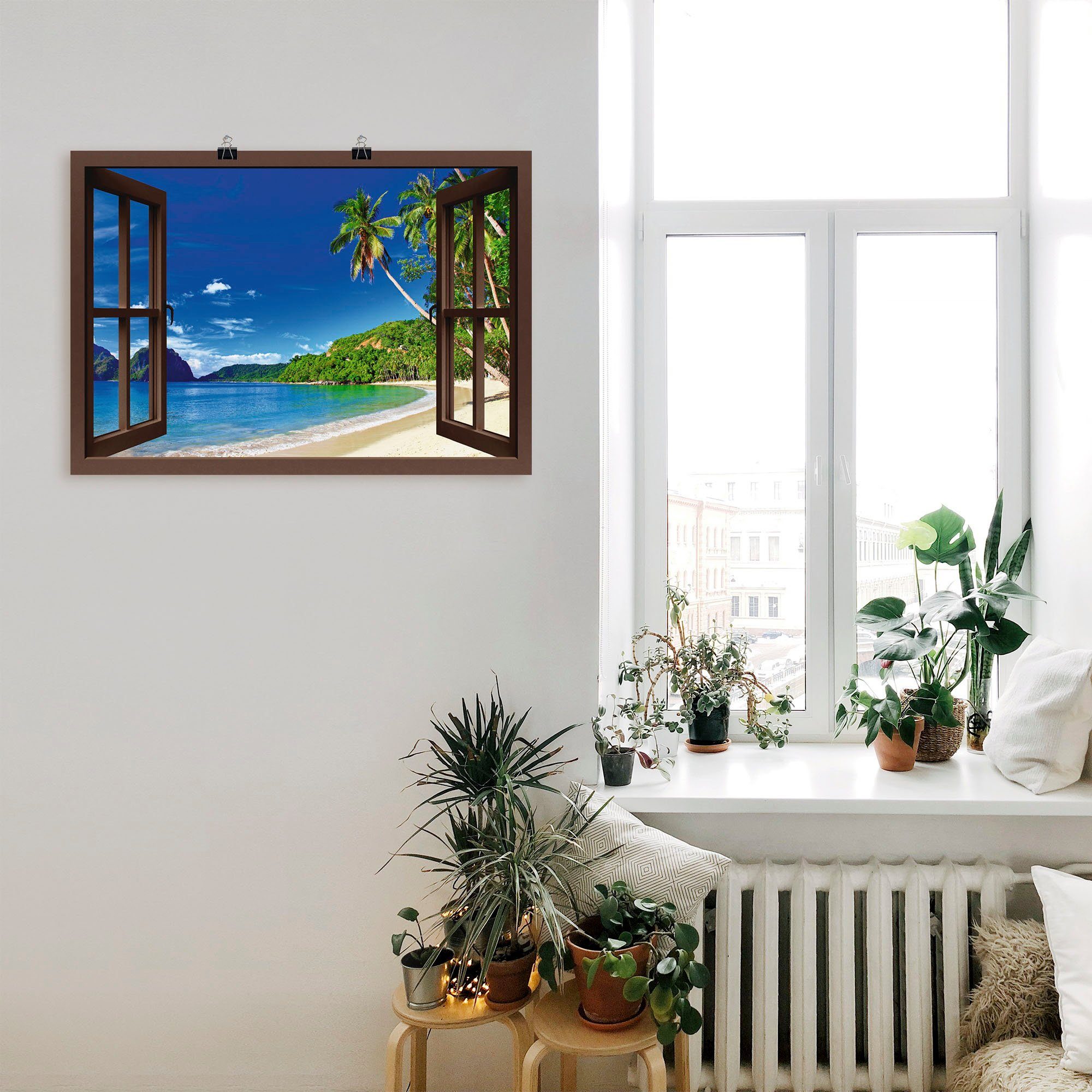 St), versch. in Alubild, Paradies, oder (1 Poster als Leinwandbild, Größen Wandbild Fensterblick Artland Wandaufkleber Fensterblick