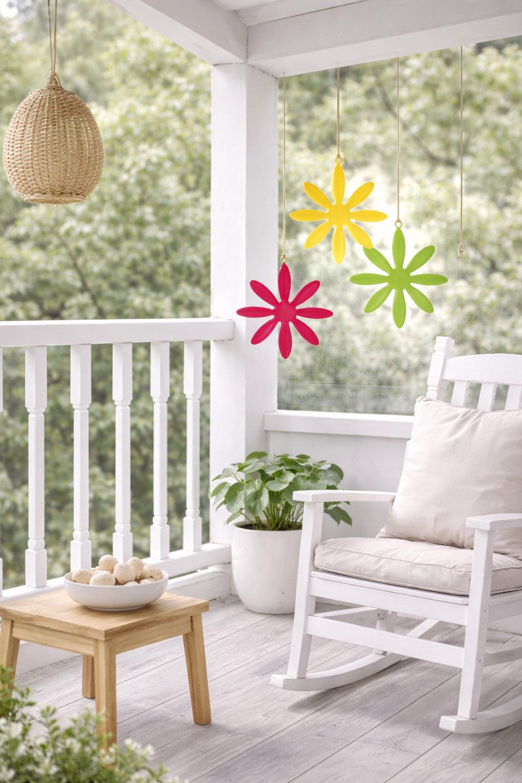 finehomegarden Dekohänger Metall Blume zum Hängen Ø 16cm – 3-farbig sortiert Pink, Gelb & Grün (Set, 3 St., 3tlg), Hängeblume für Fenster, Wohnbereich & Garten – Frühlingsdeko