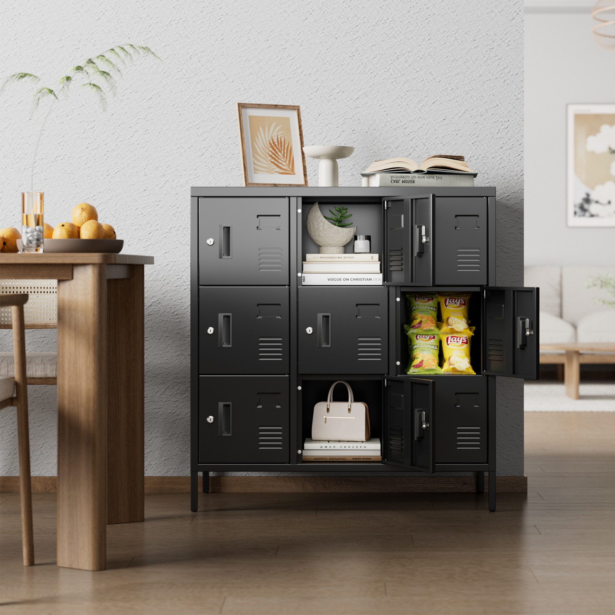 AOBABO Mehrzweckschrank Mitarbeiterschrank mit Lüftungslöchern, 90x40x96 cm (1-St) 9-türiger Metallschrank, abschließbar