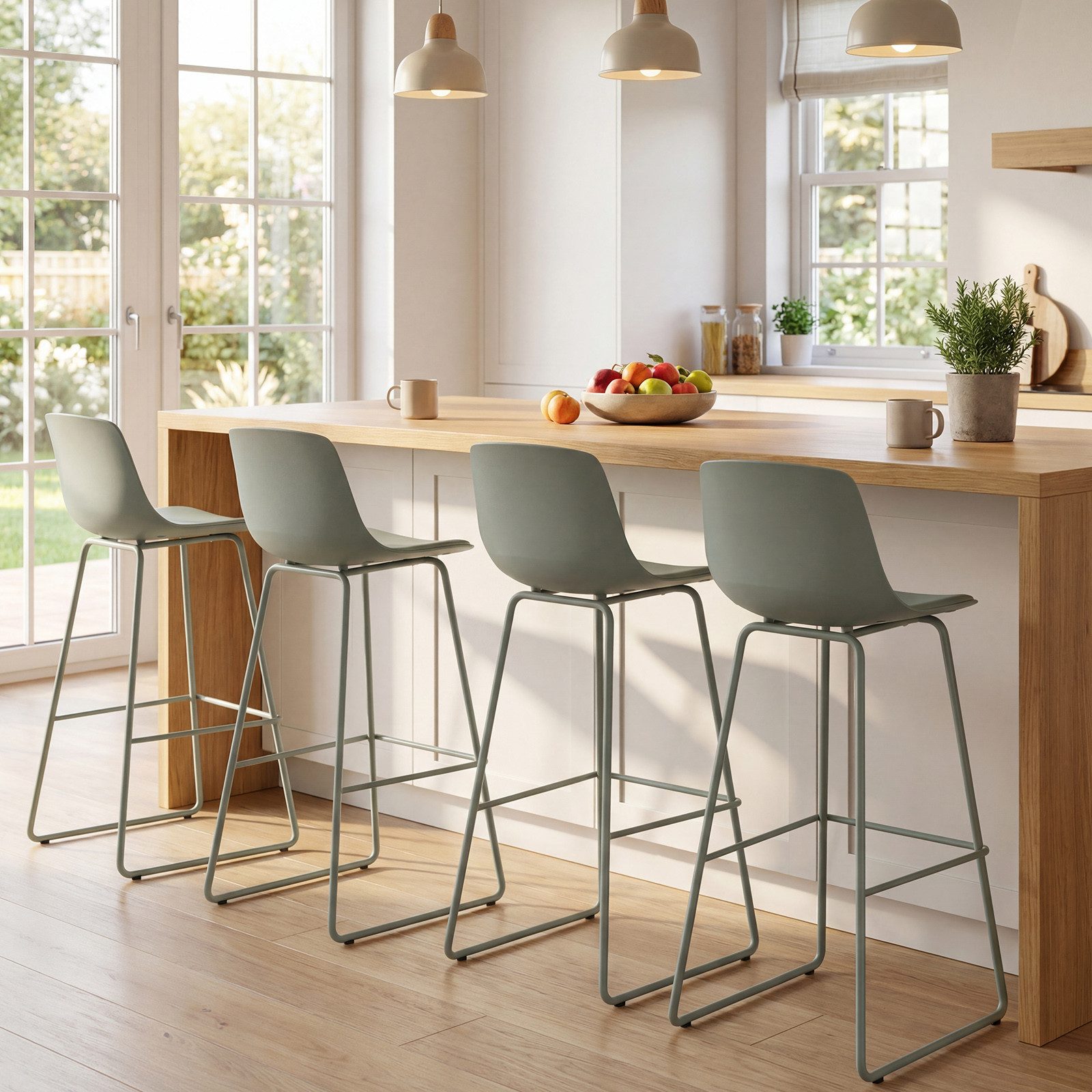 COSTWAY Barhocker (4er Set), gepolstert Sitzhocker mit Rückenlehne, Fußstützen 180kg