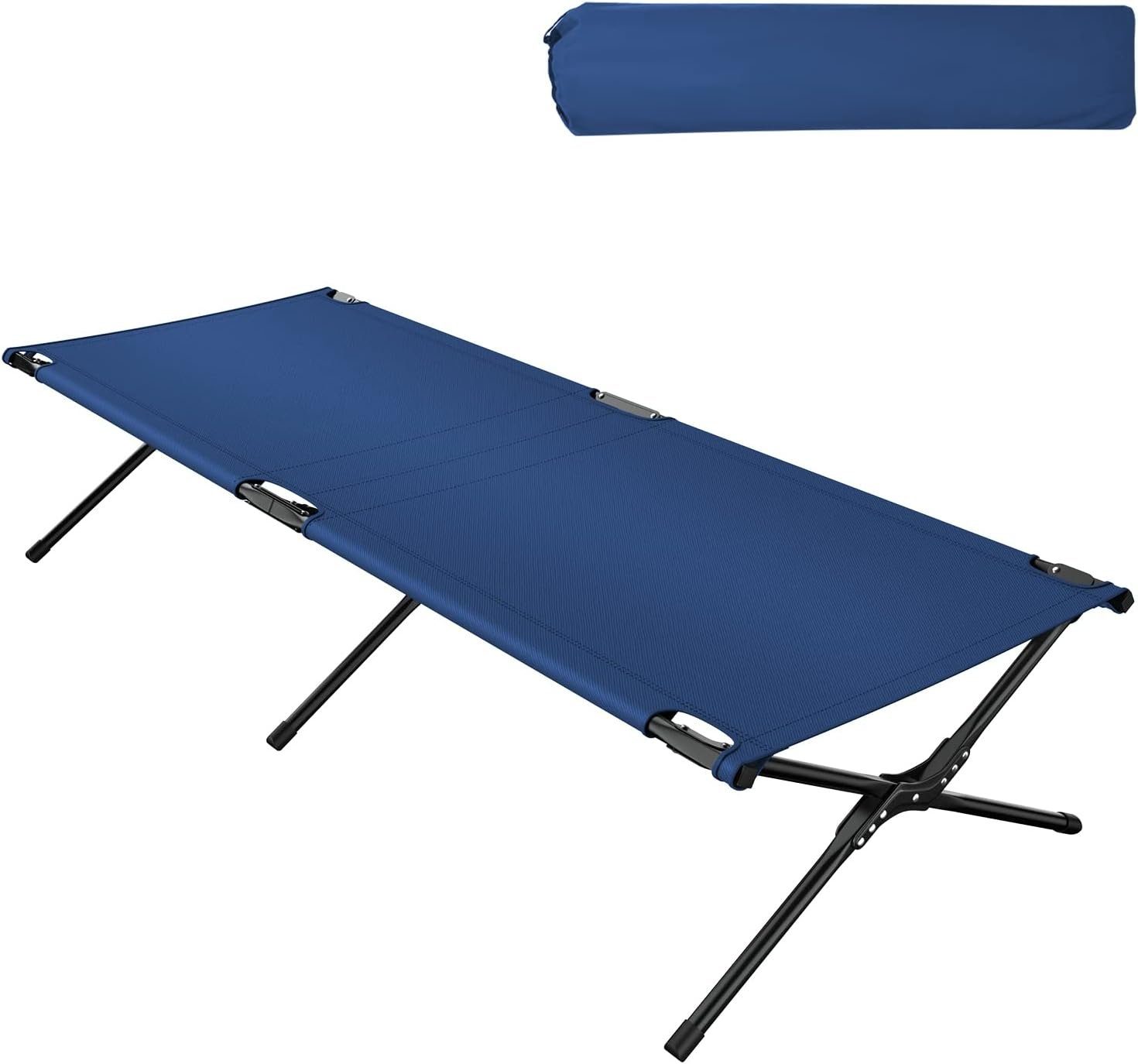 KOMFOTTEU Feldbett Campingbett 190 cm Klappbett, bis 136 kg blau