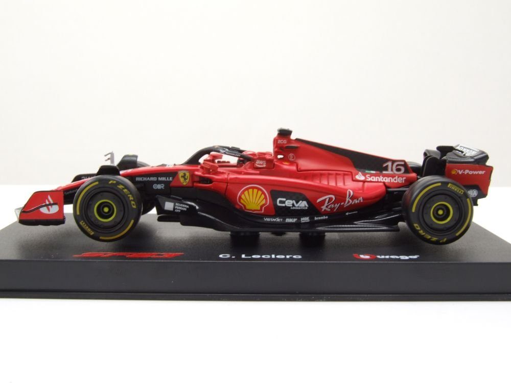 Bburago Modellauto Ferrari SF-23 #16 Formel 1 2023 rot Leclerc mit Helm, Maßstab 1:43